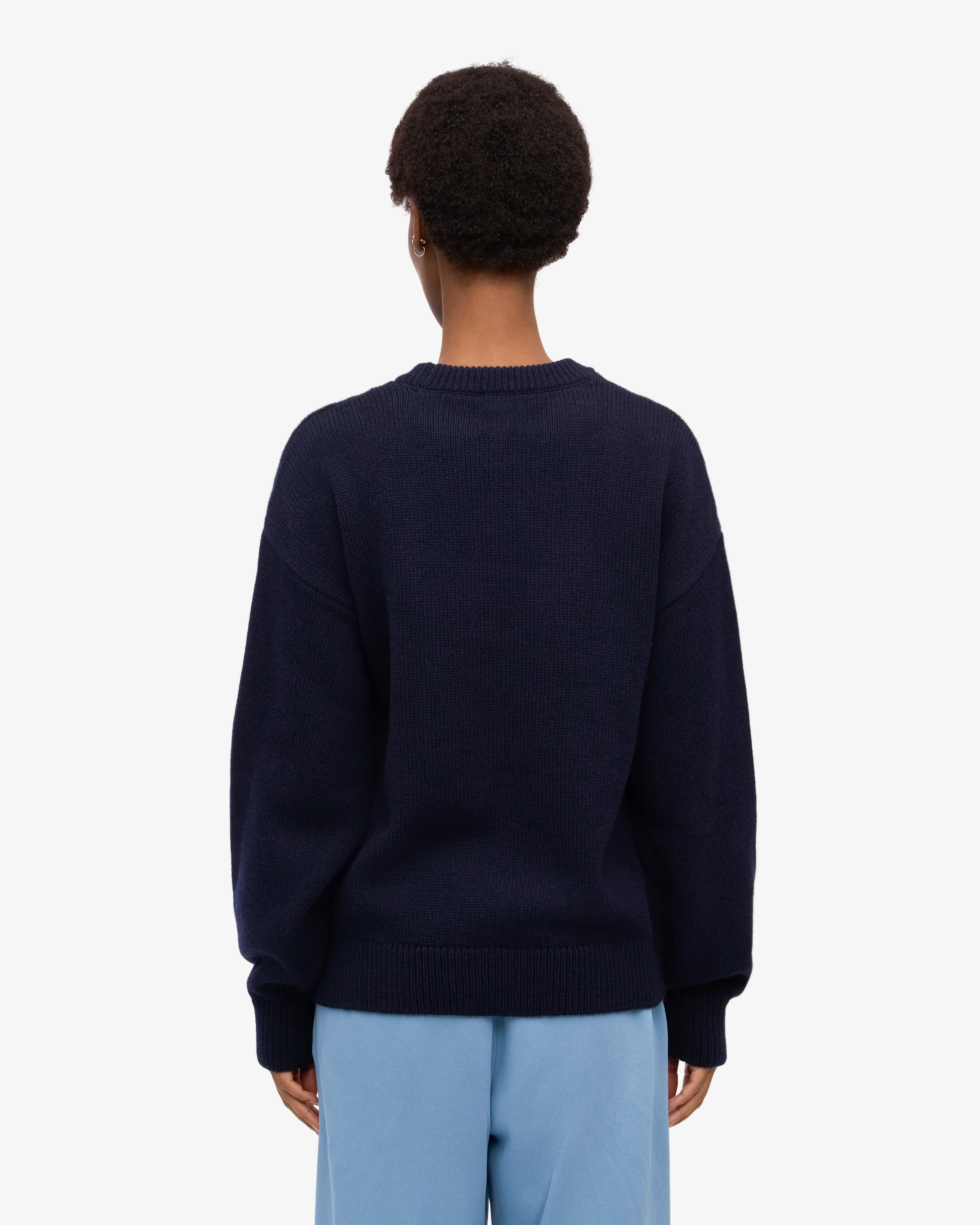 Oversized Merino Wool Crew - Navy Blue