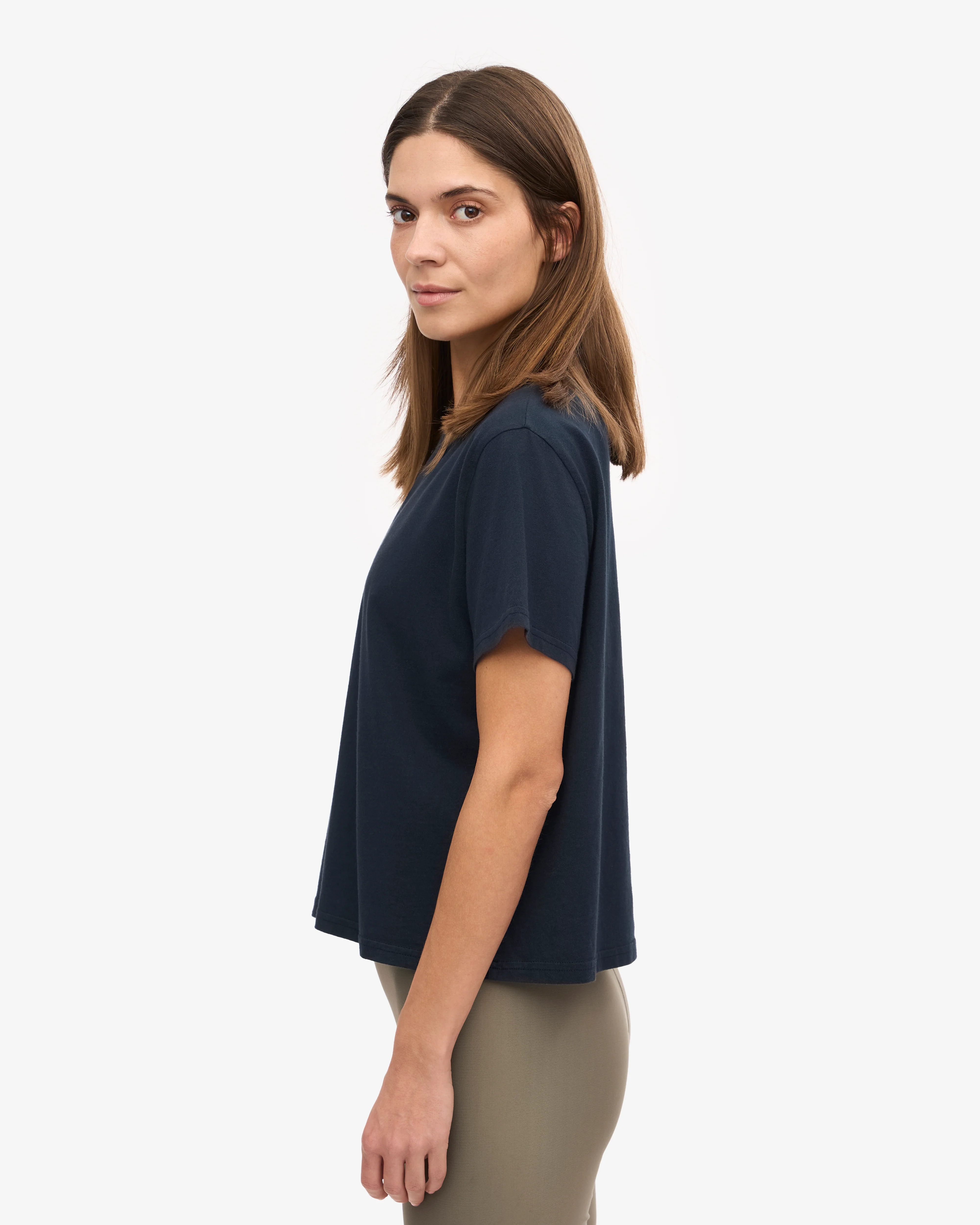 Organic Boxy Crop Tee - Navy Blue