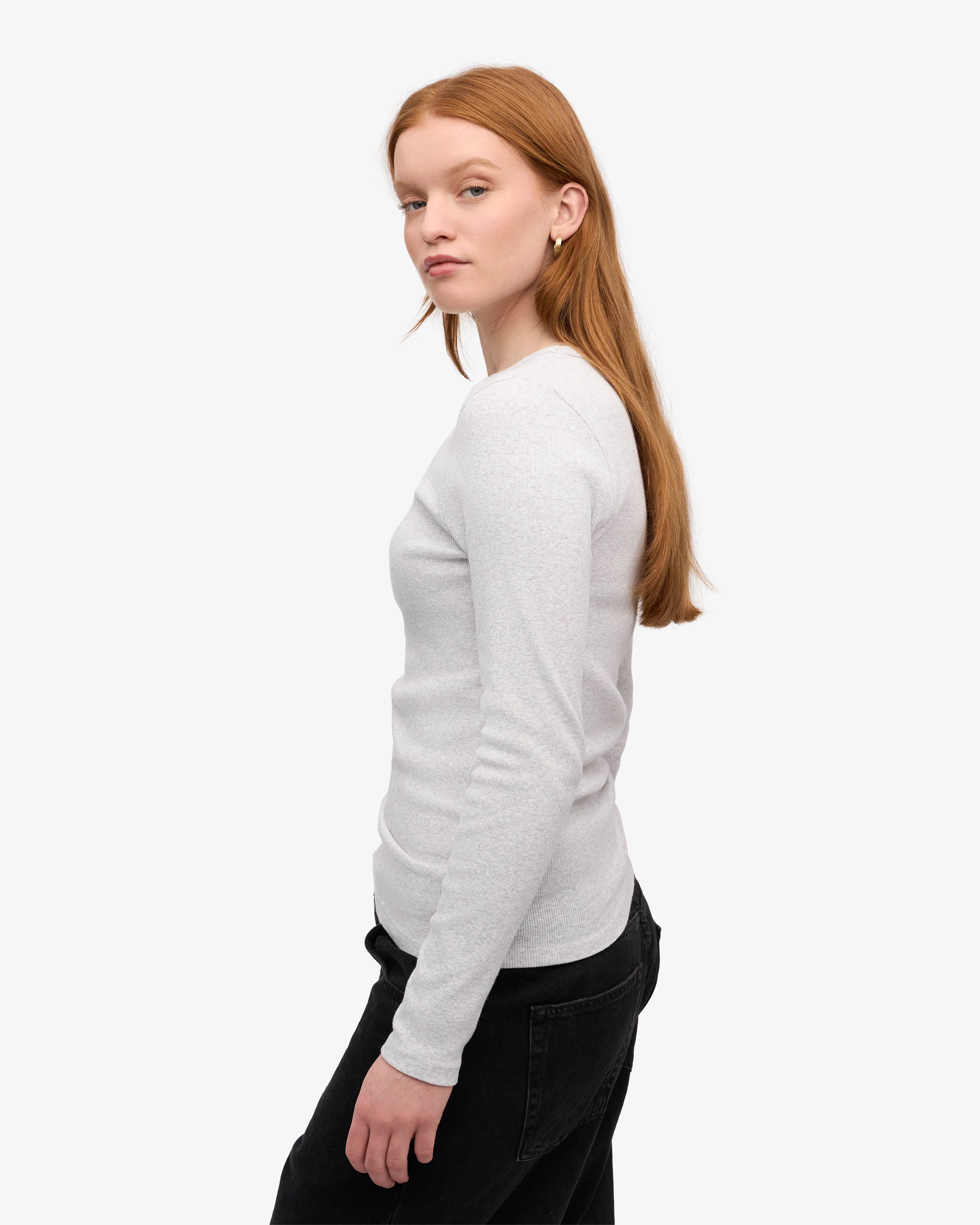 Women Organic Rib LS T-Shirt - Snow Melange