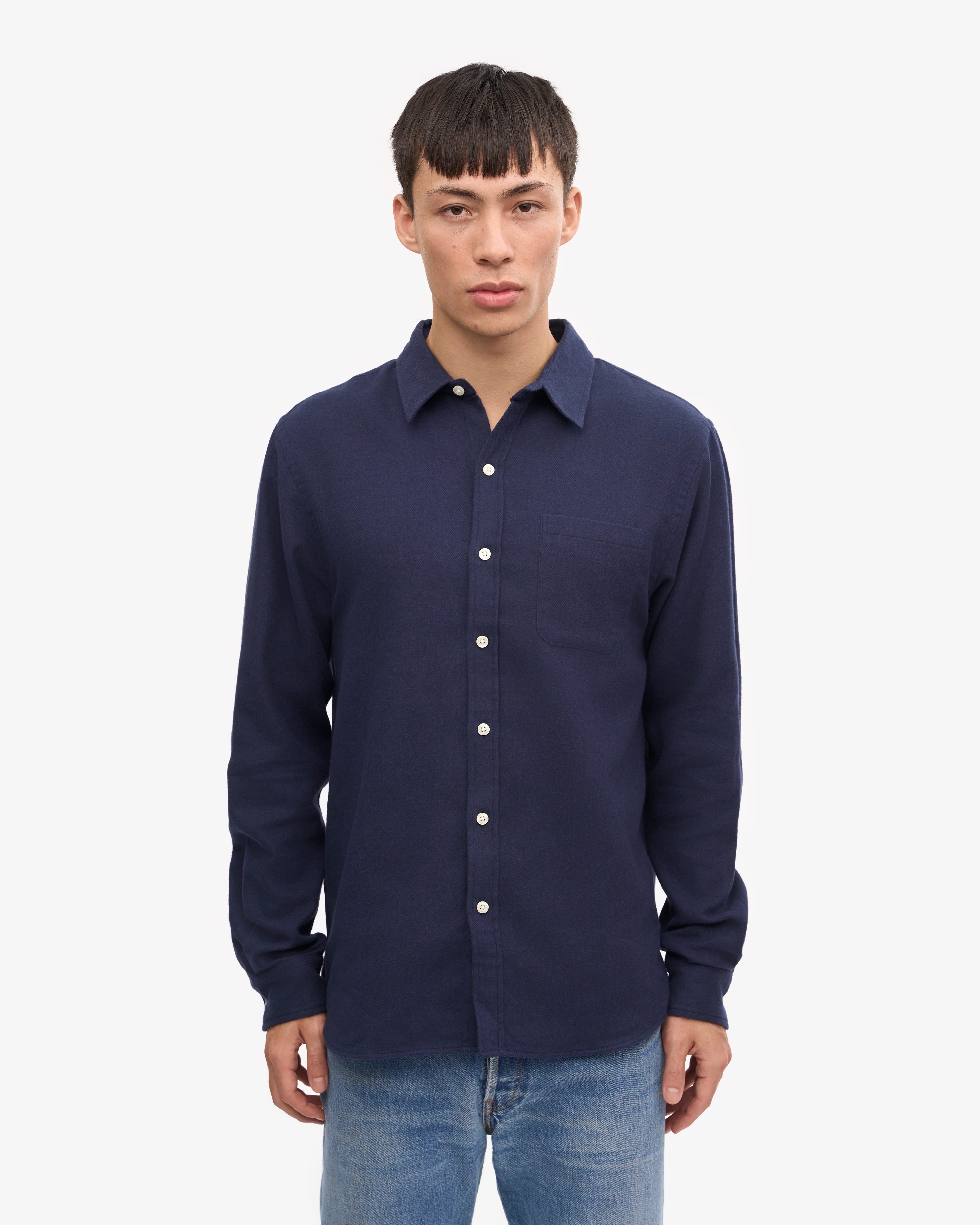 Organic Flannel Shirt - Navy Blue