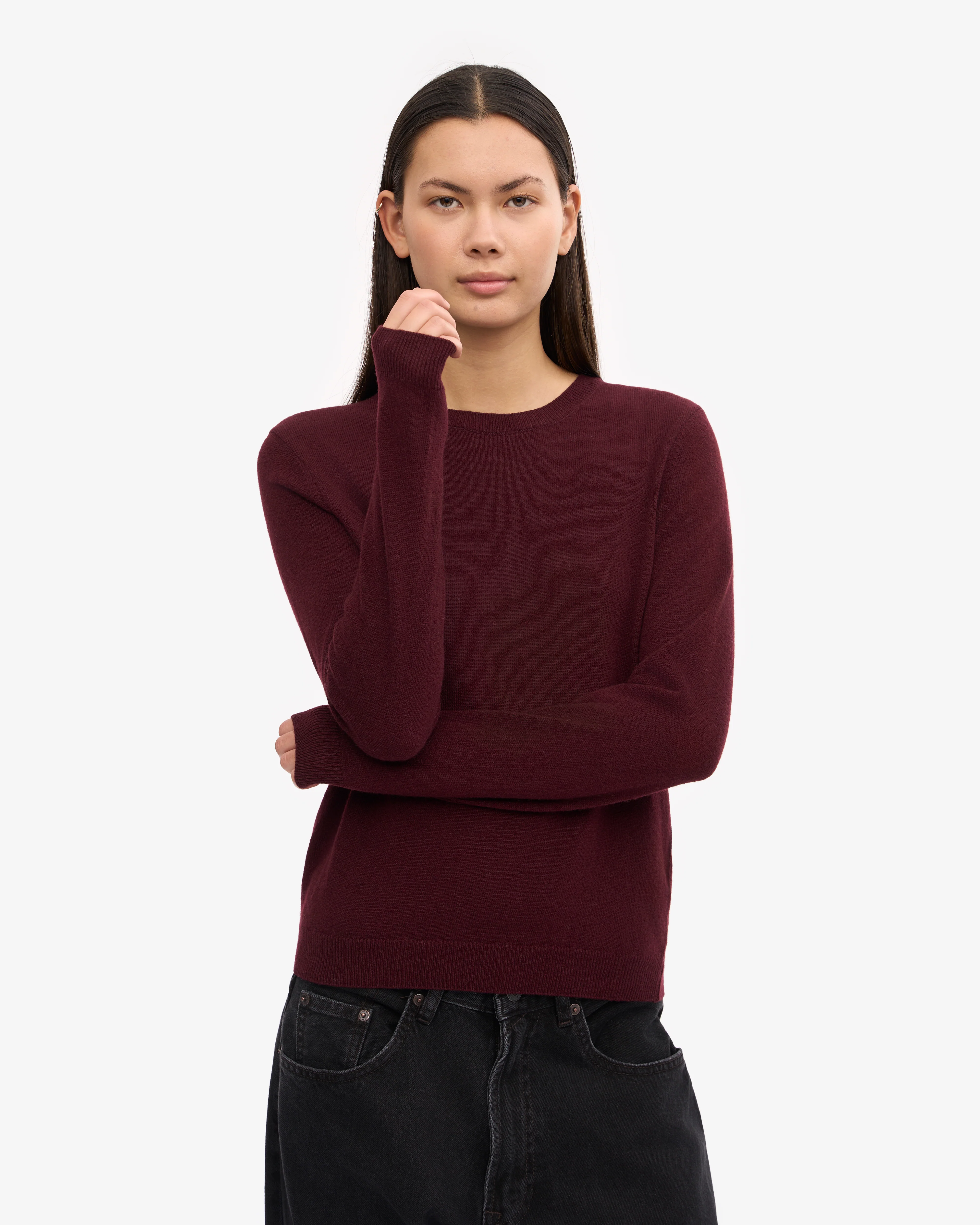 Women Light Merino Wool Crew - Oxblood Red