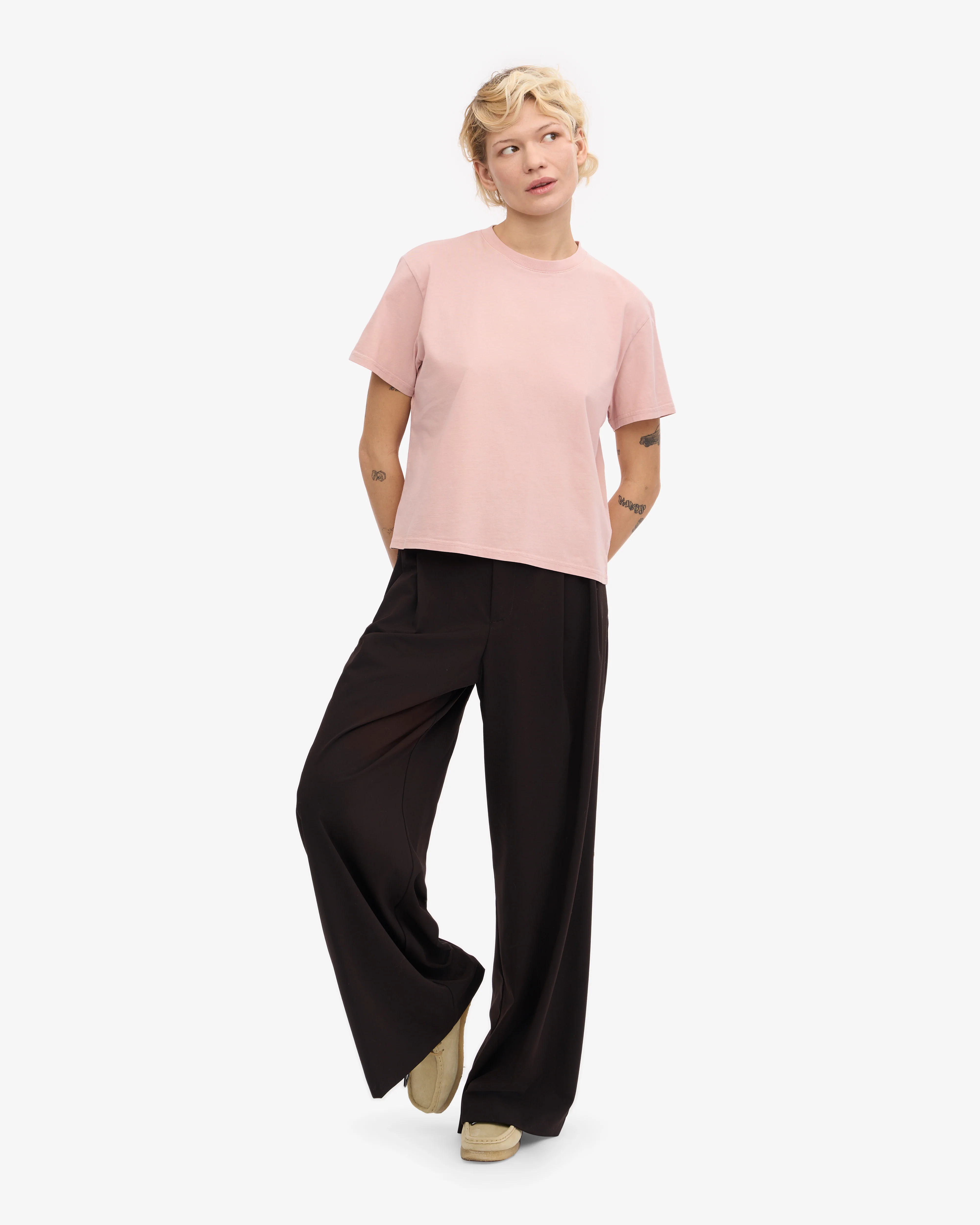 Organic Boxy Crop Tee - Faded Pink