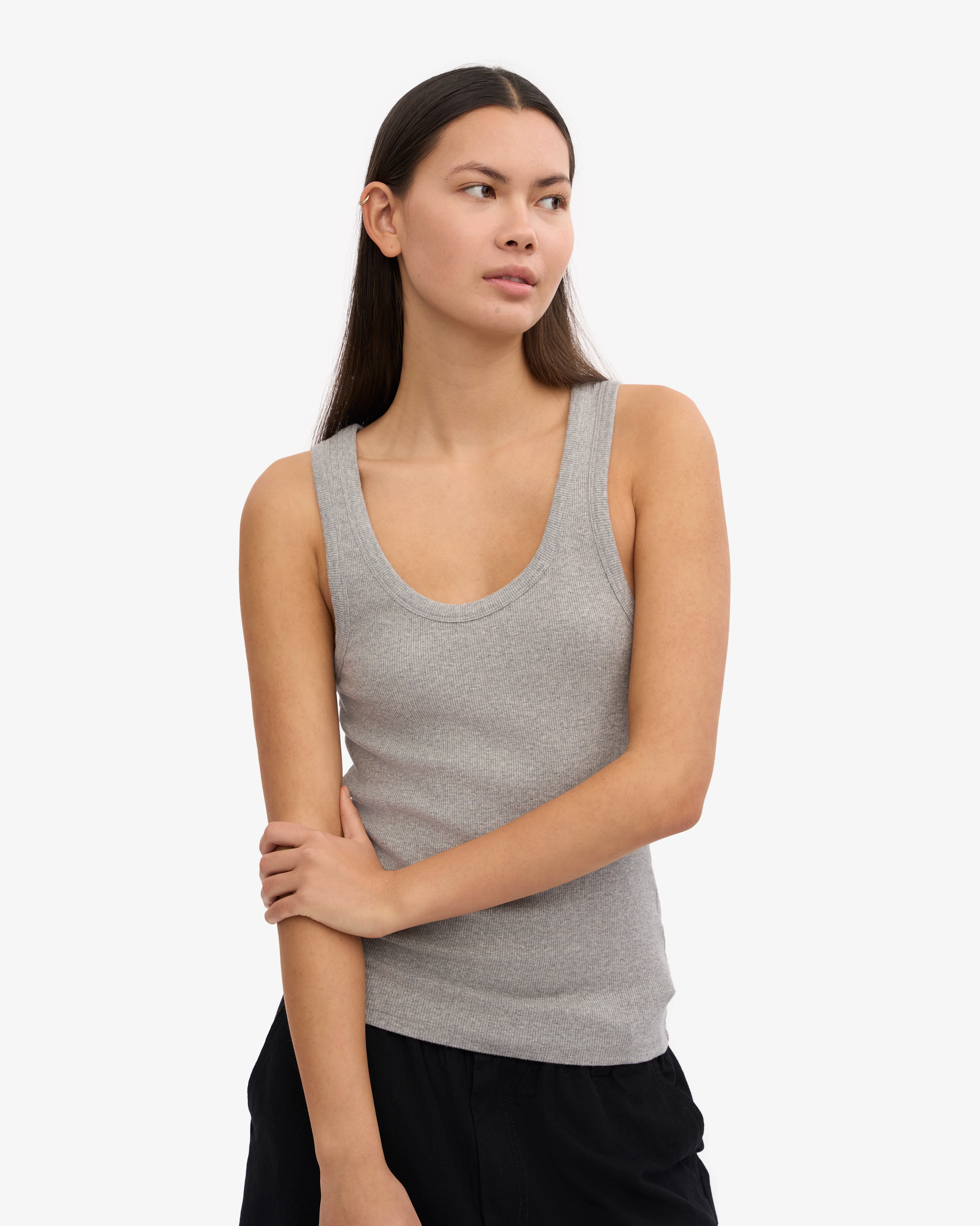 Women Organic Rib Tank Top - Heather Grey