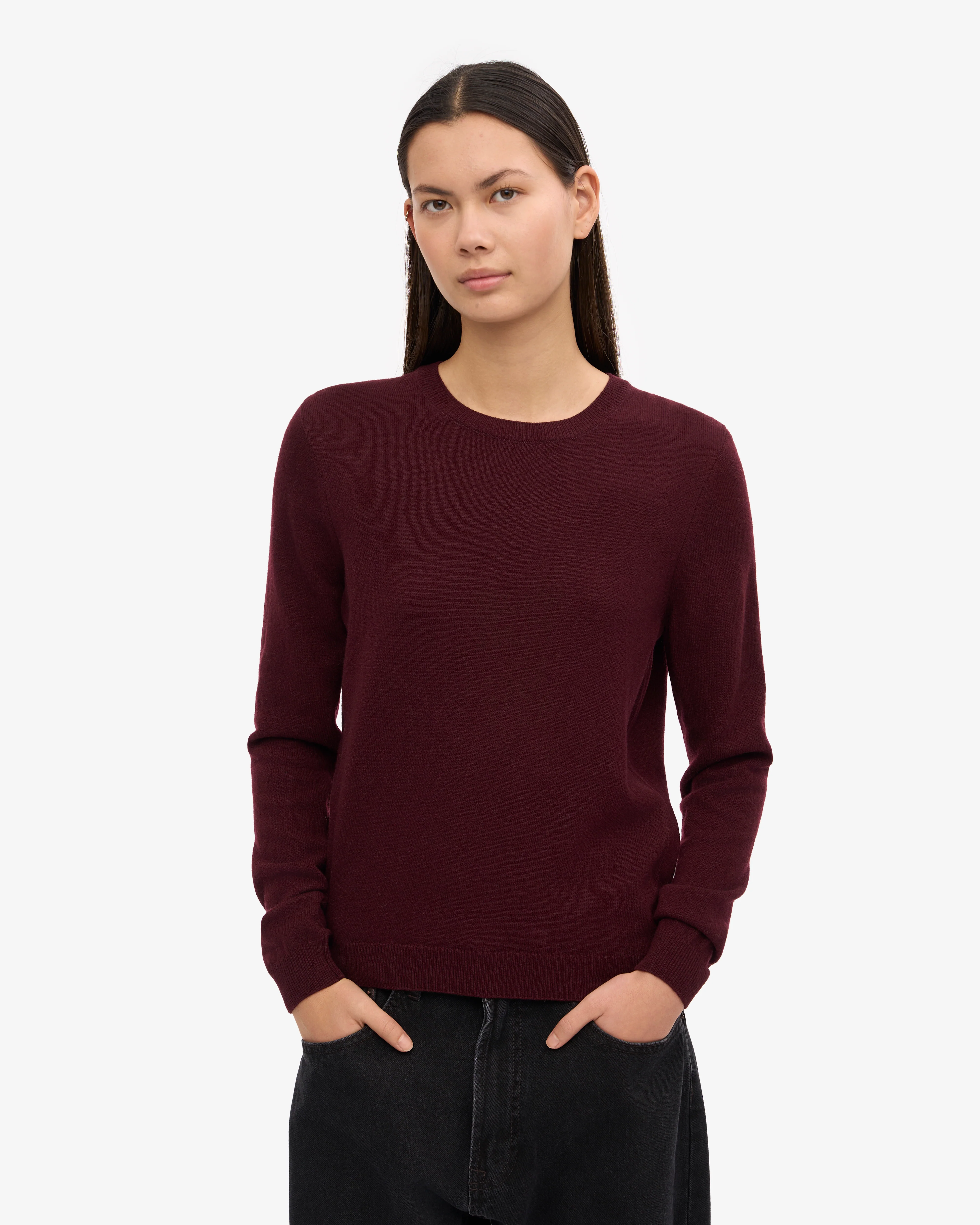 Women Light Merino Wool Crew - Oxblood Red