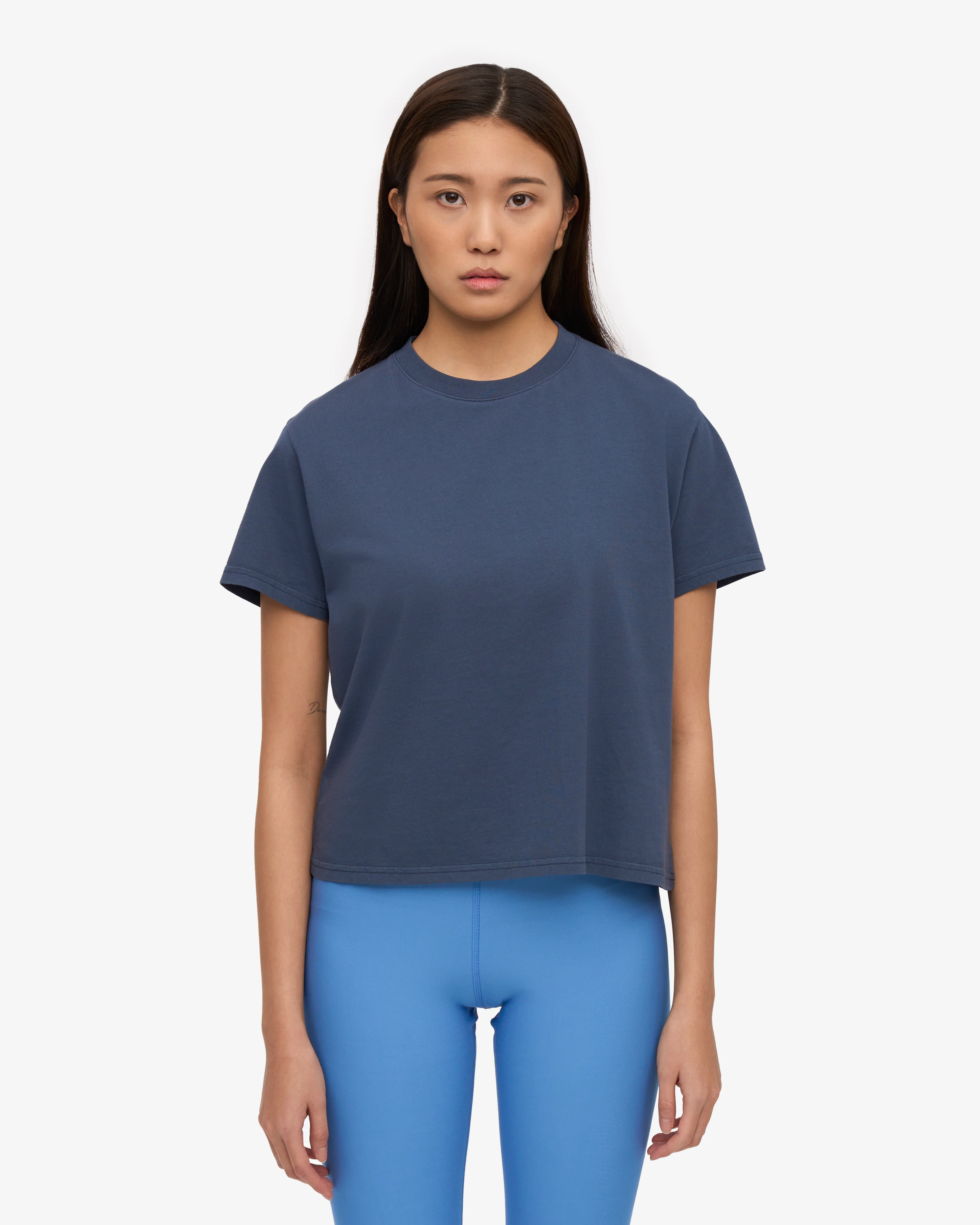 Organic Boxy Crop Tee - Petrol Blue