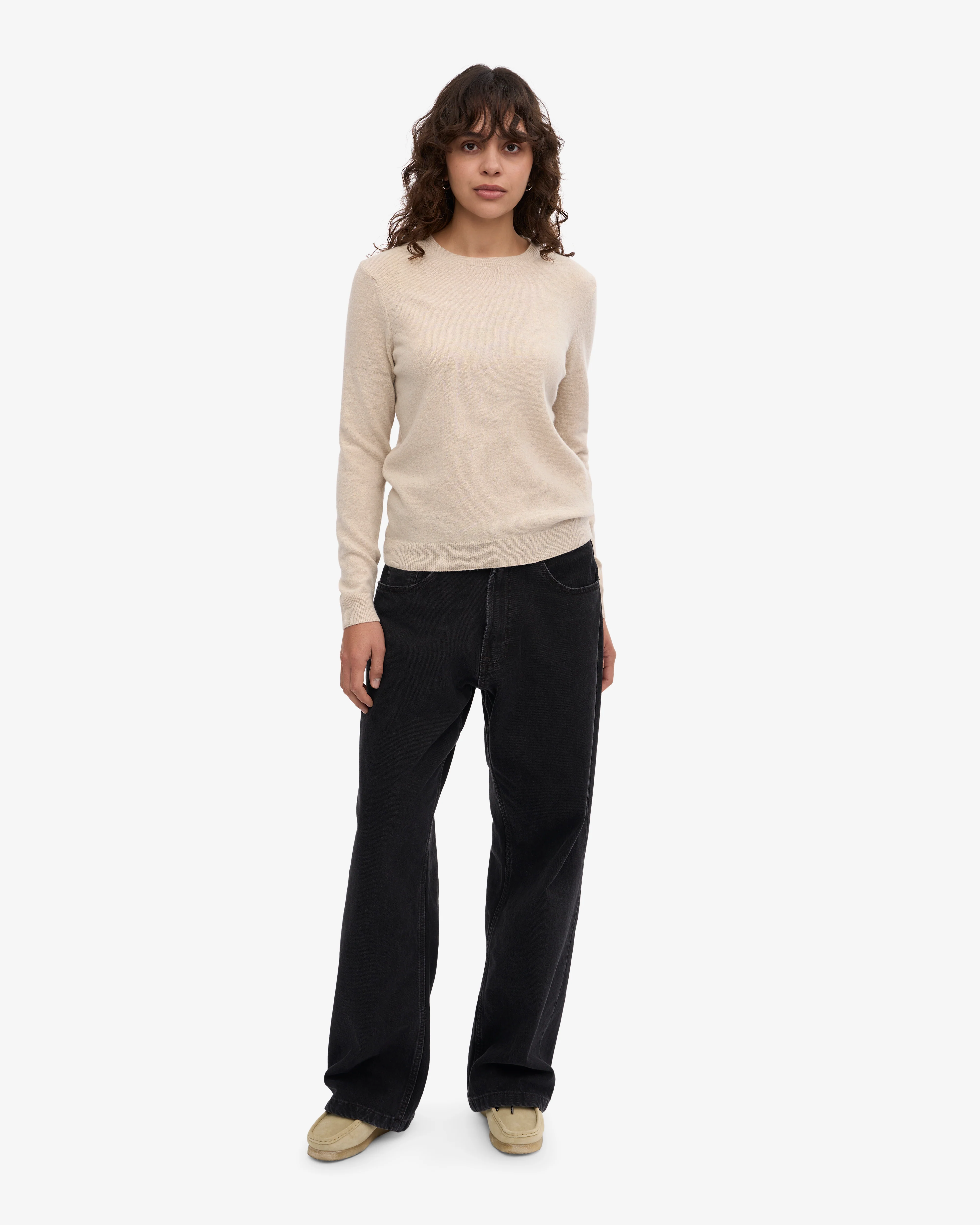 Women Light Merino Wool Crew - Ivory White
