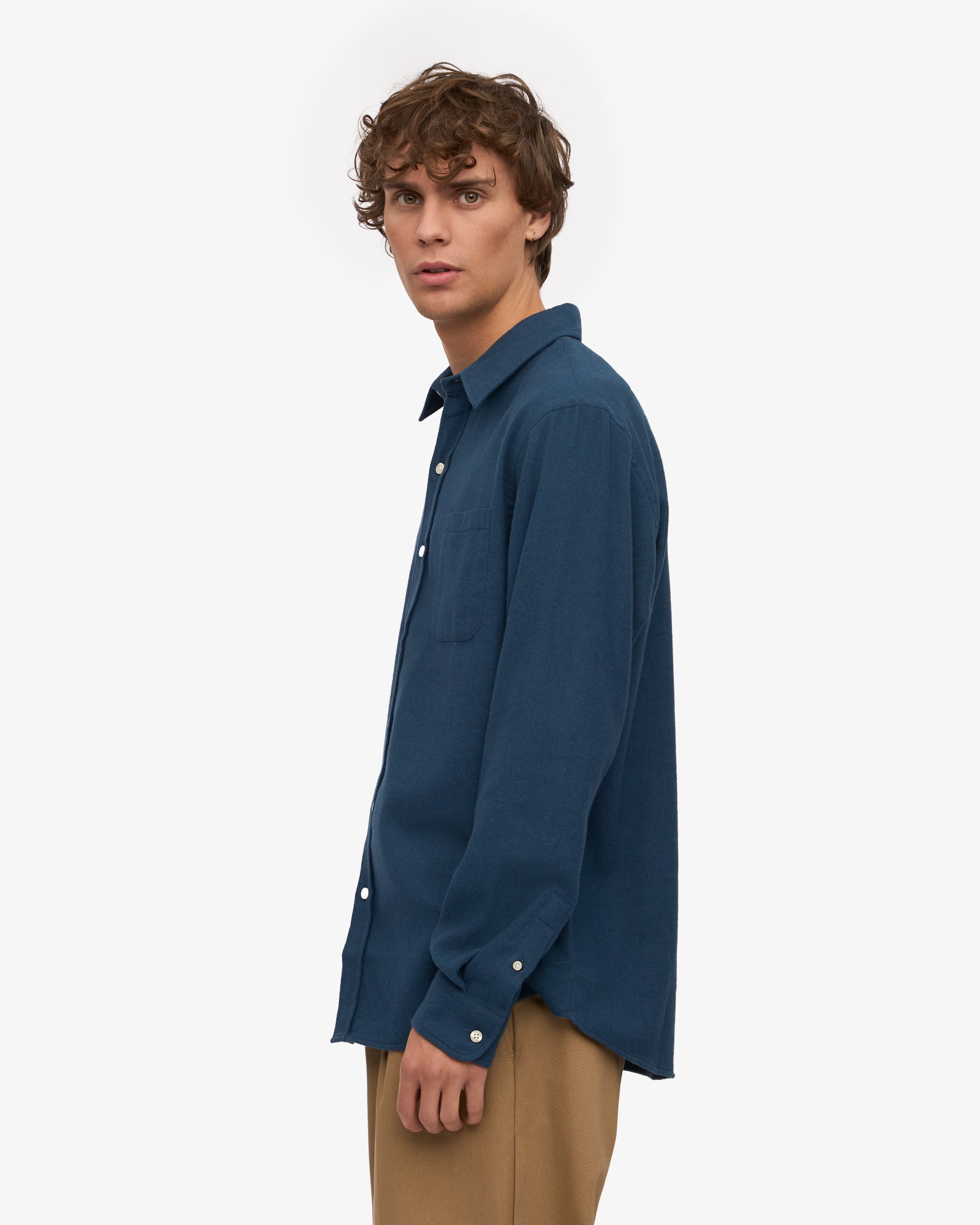 Organic Flannel Shirt - Petrol Blue