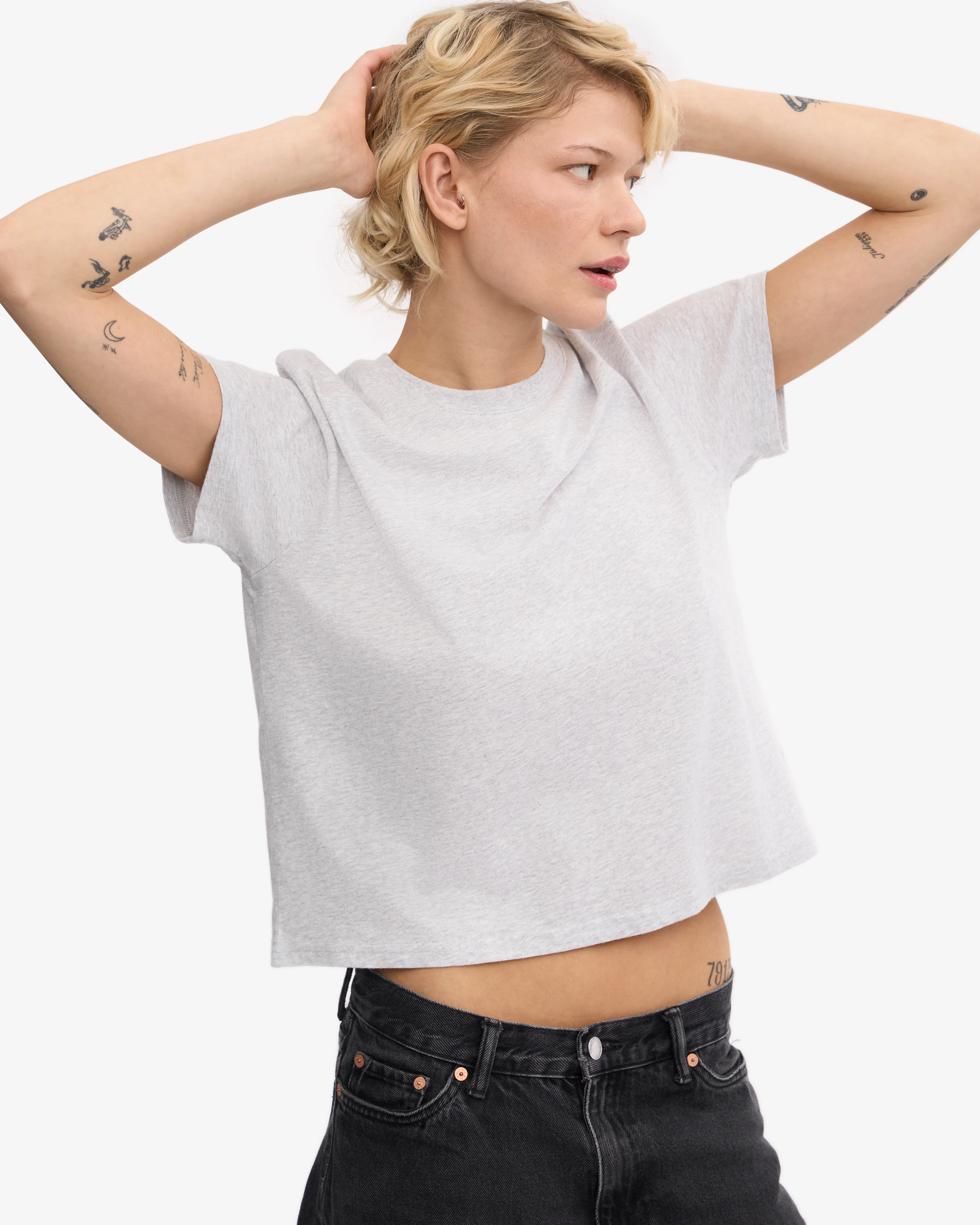 Organic Boxy Crop Tee - Snow Melange