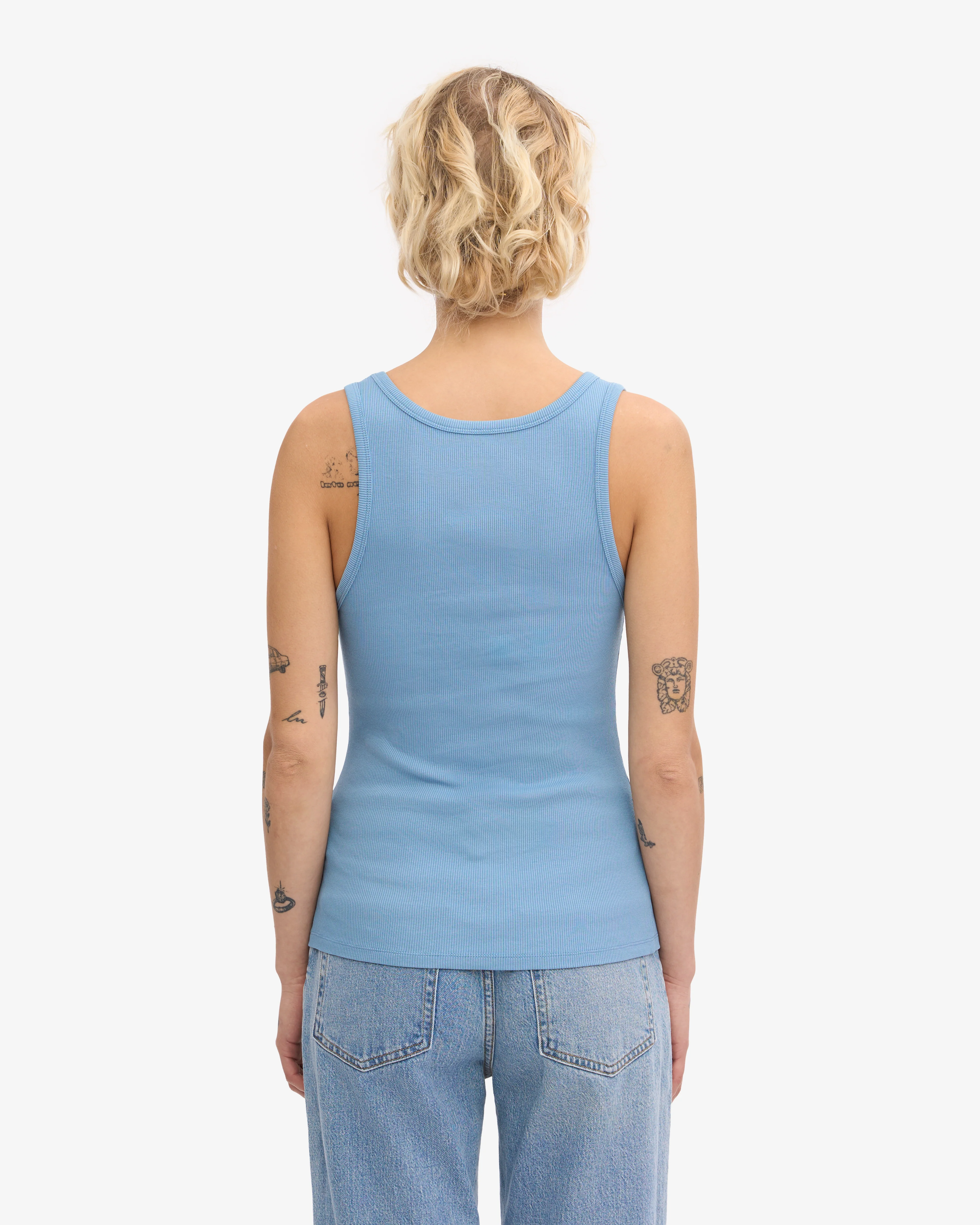 Women Organic Rib Tank Top - Seaside Blue