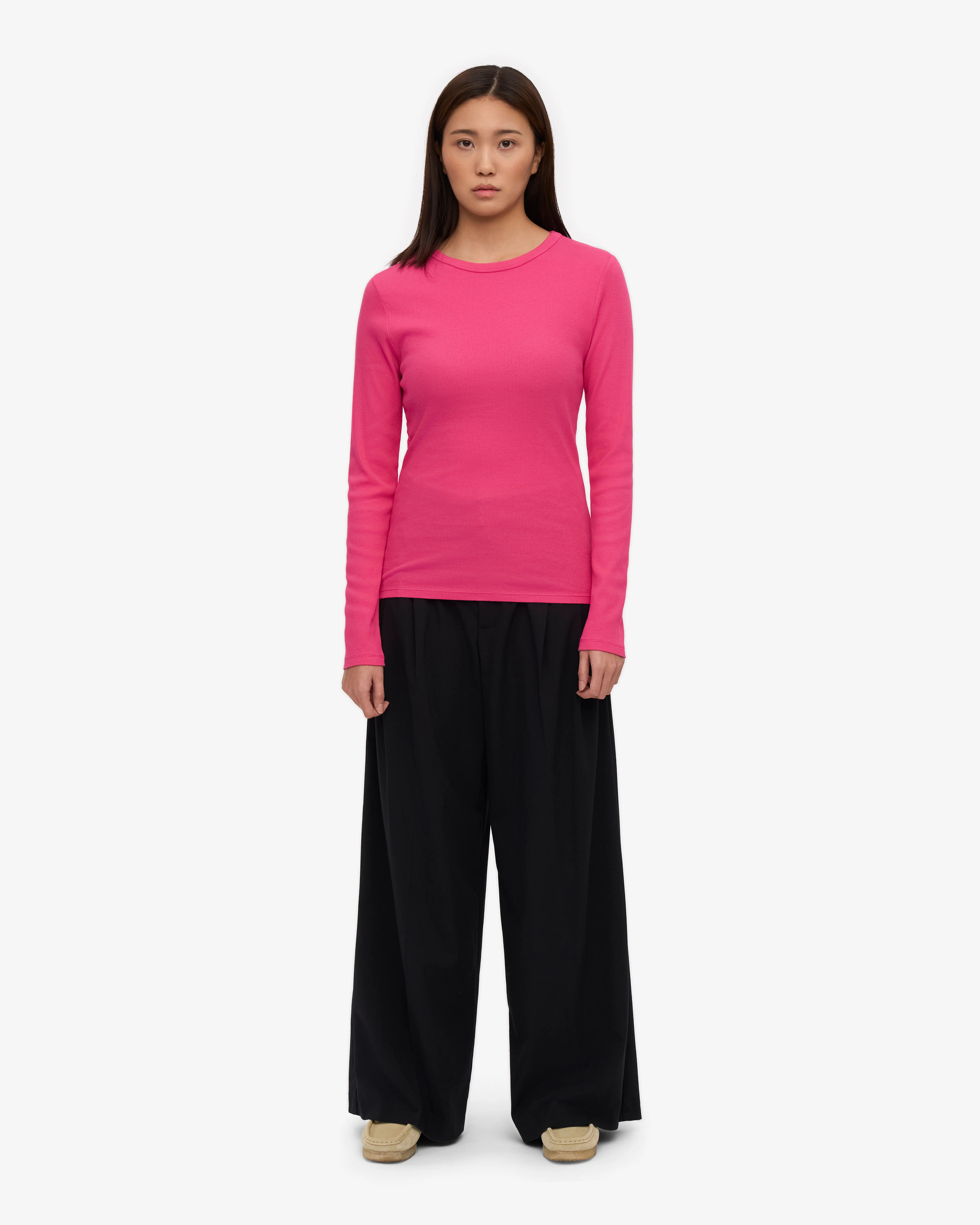 Women Organic Rib LS T-Shirt - Bubblegum Pink