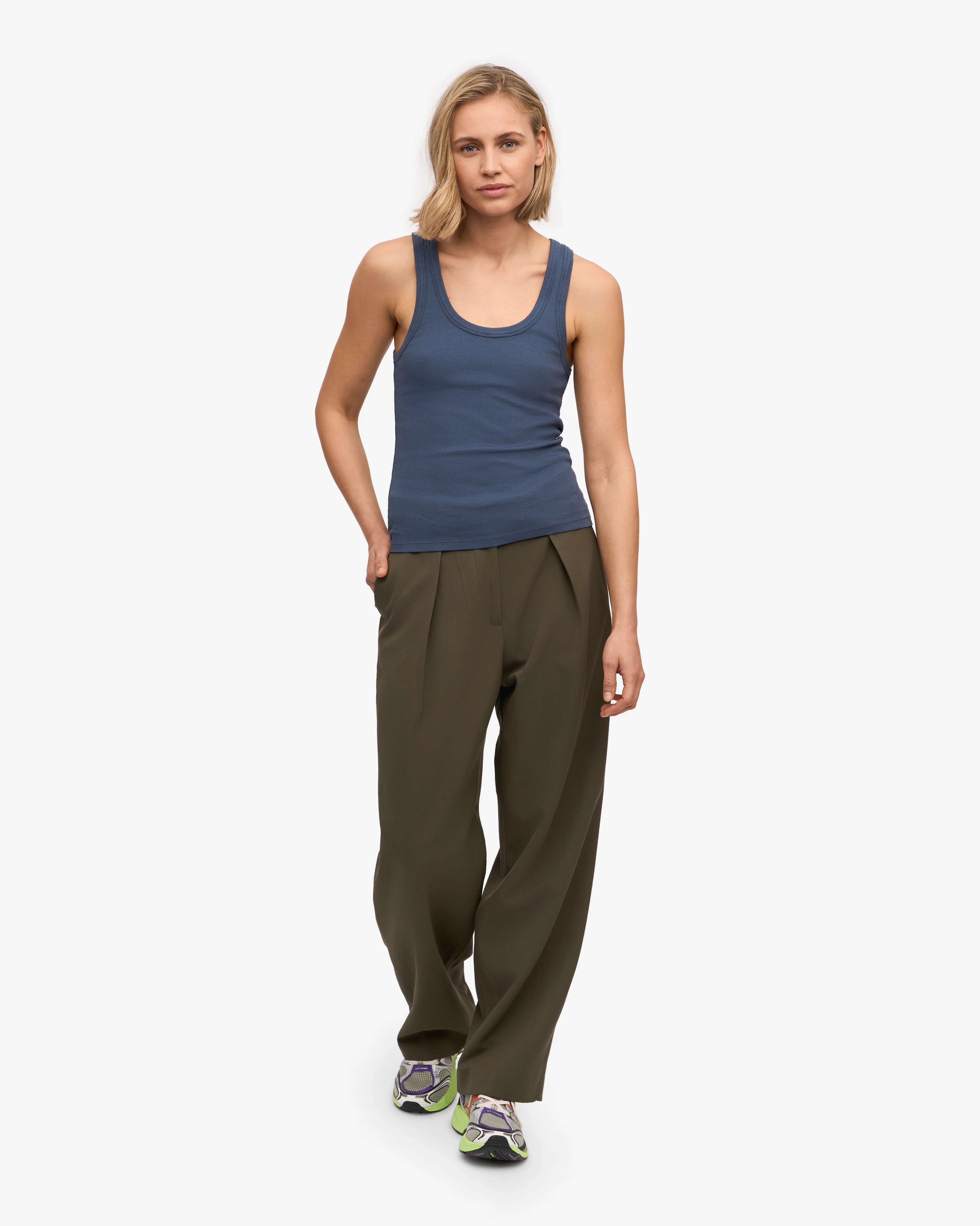 Women Organic Rib Tank Top - Petrol Blue