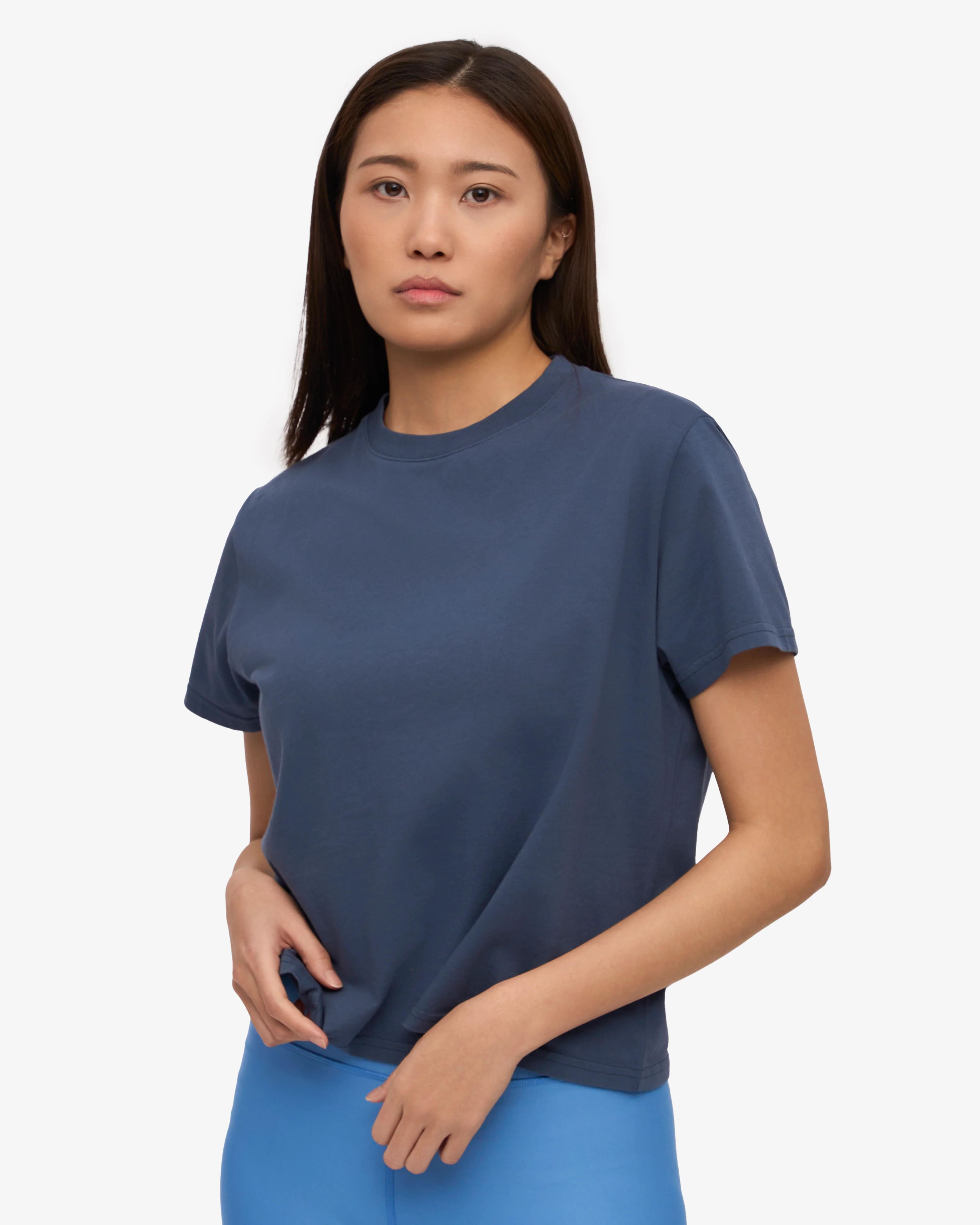 Organic Boxy Crop Tee - Petrol Blue