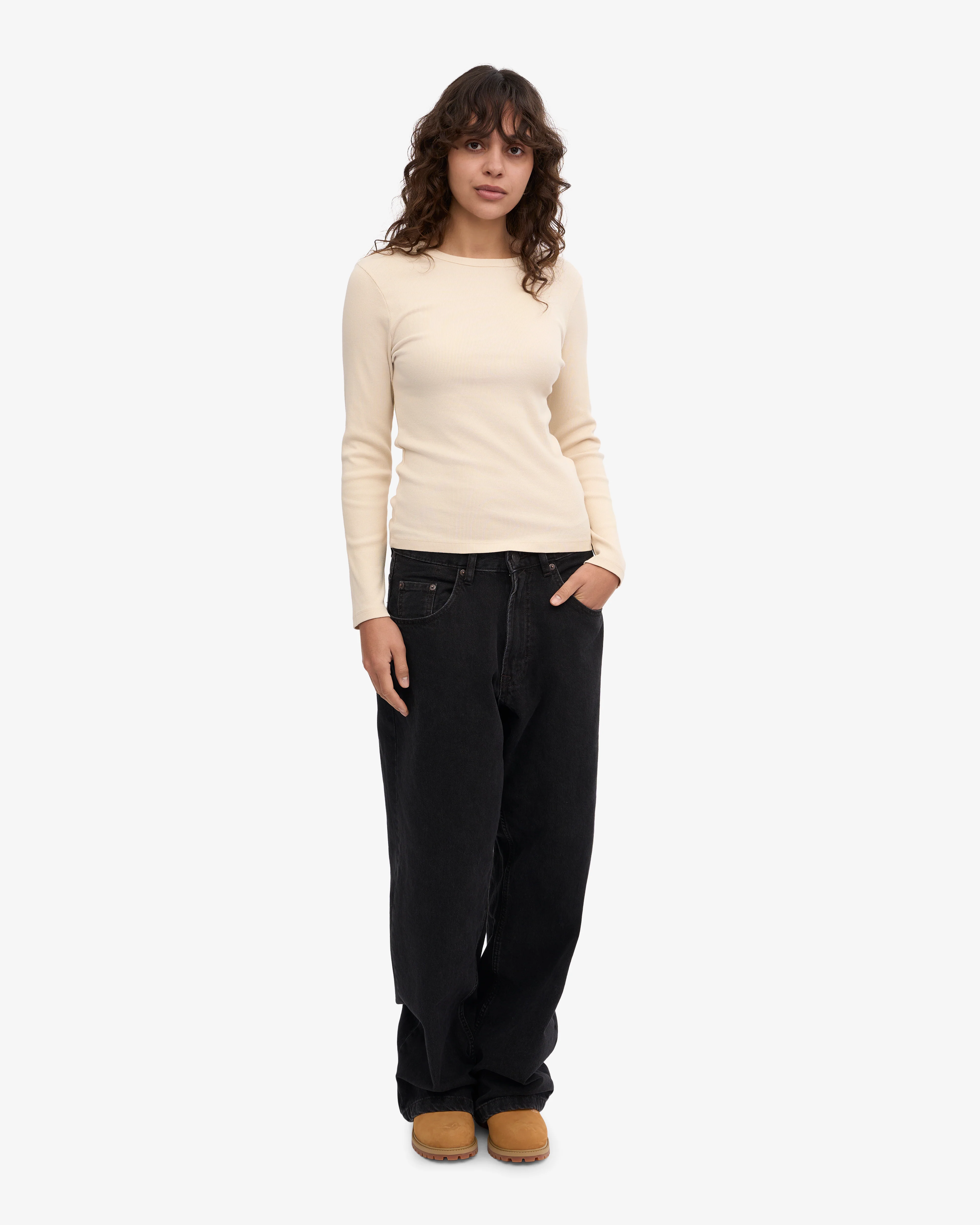 Women Organic Rib LS T-Shirt - Ivory White