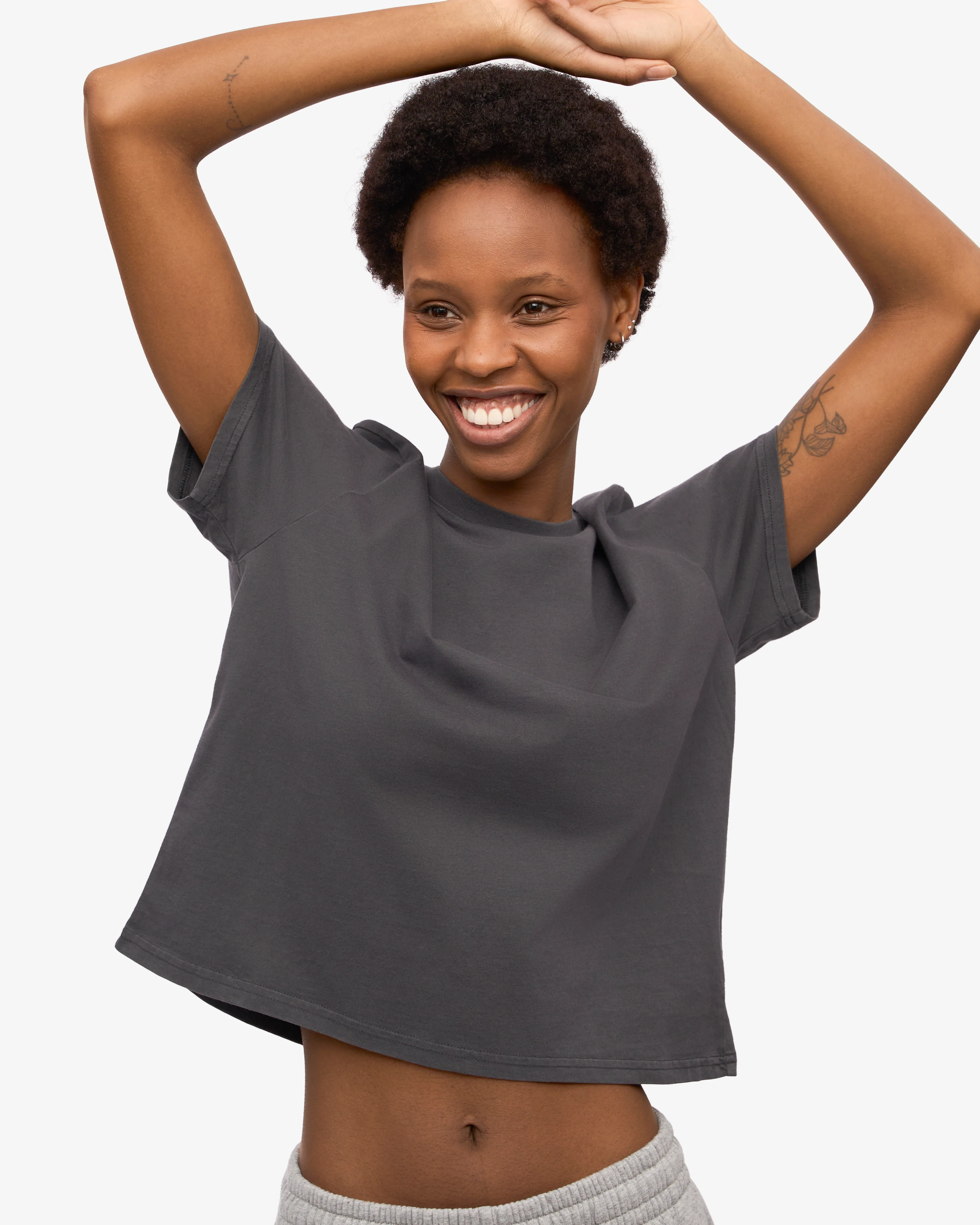 Organic Boxy Crop Tee - Lava Grey