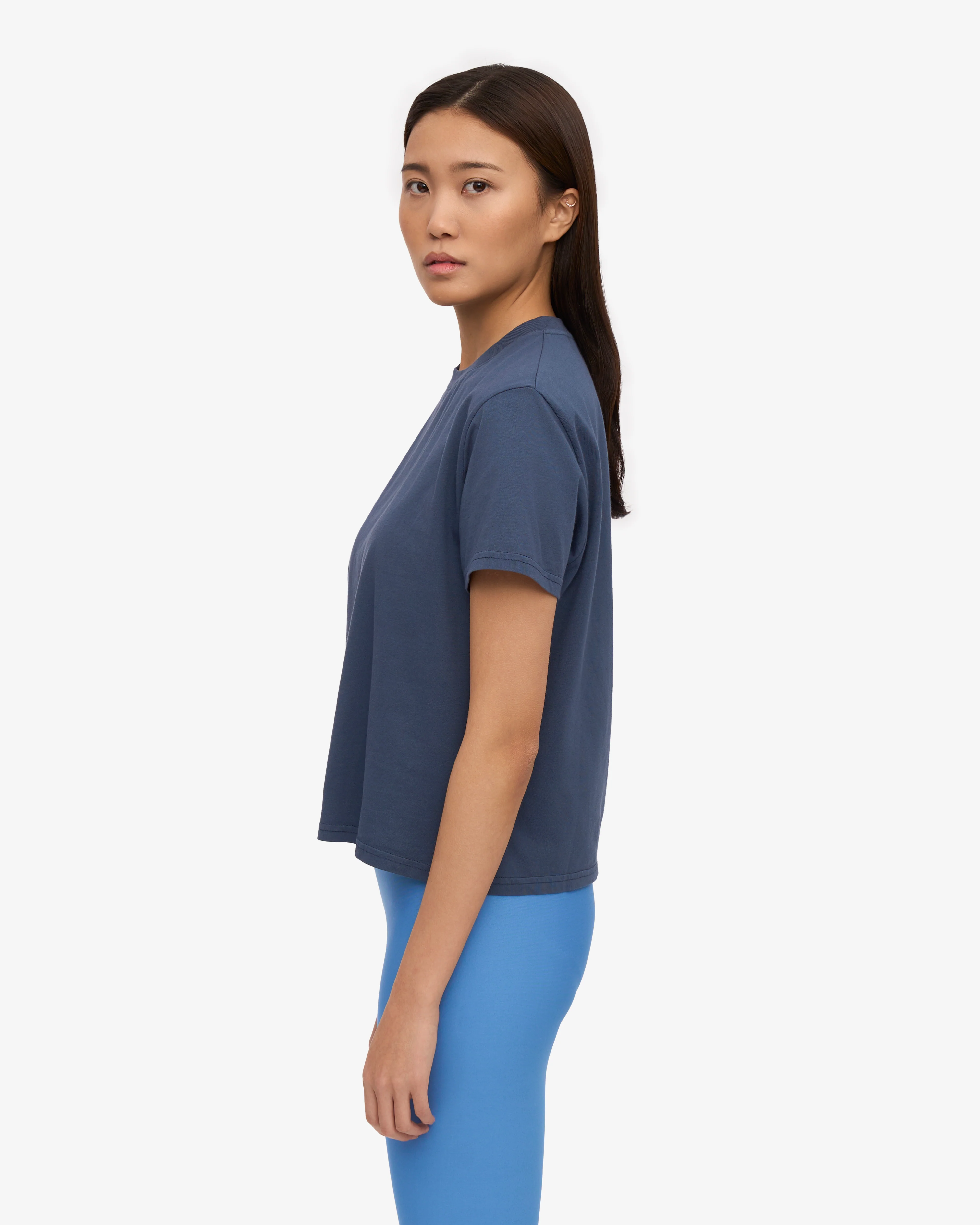 Organic Boxy Crop Tee - Petrol Blue