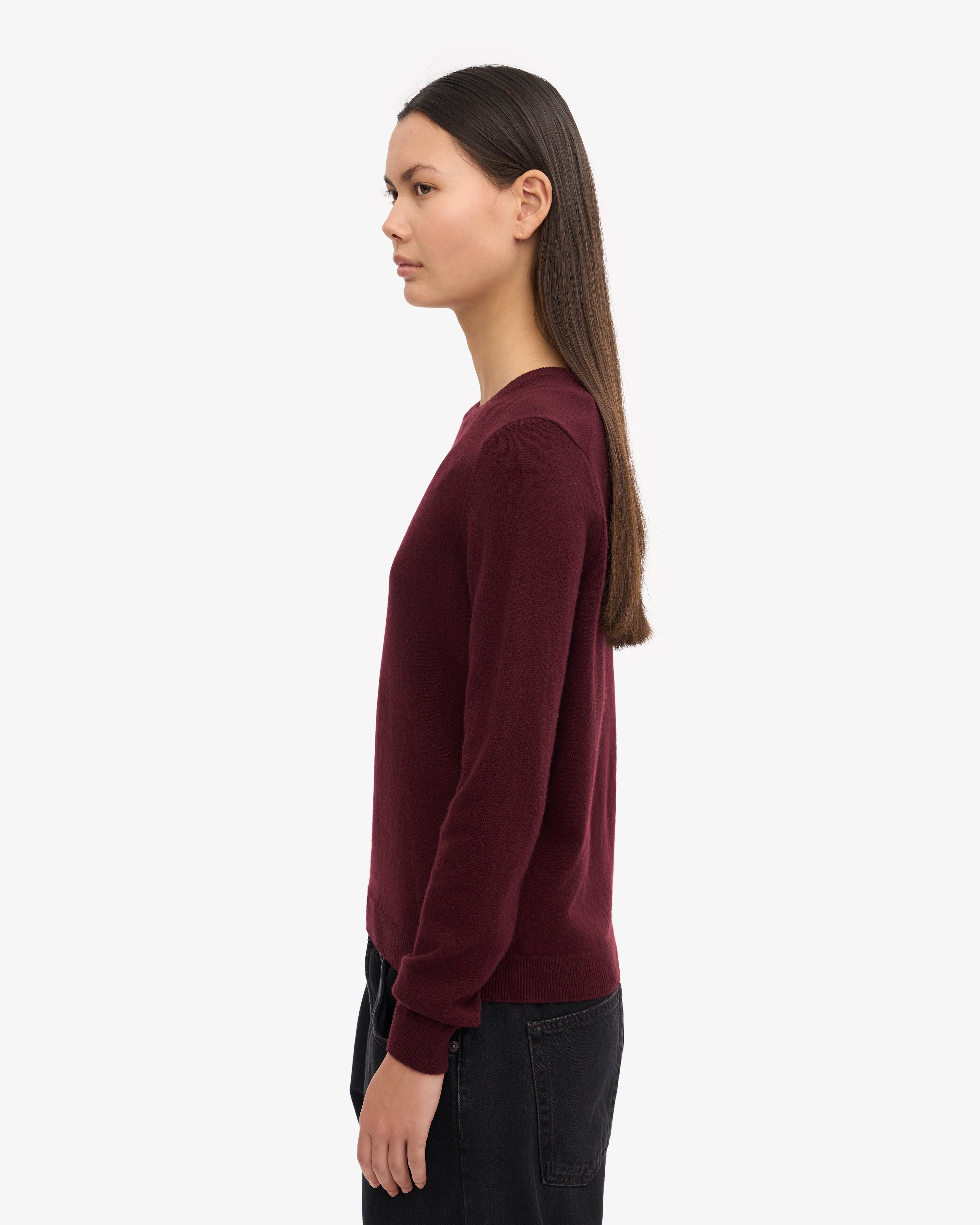 Women Light Merino Wool Crew - Oxblood Red