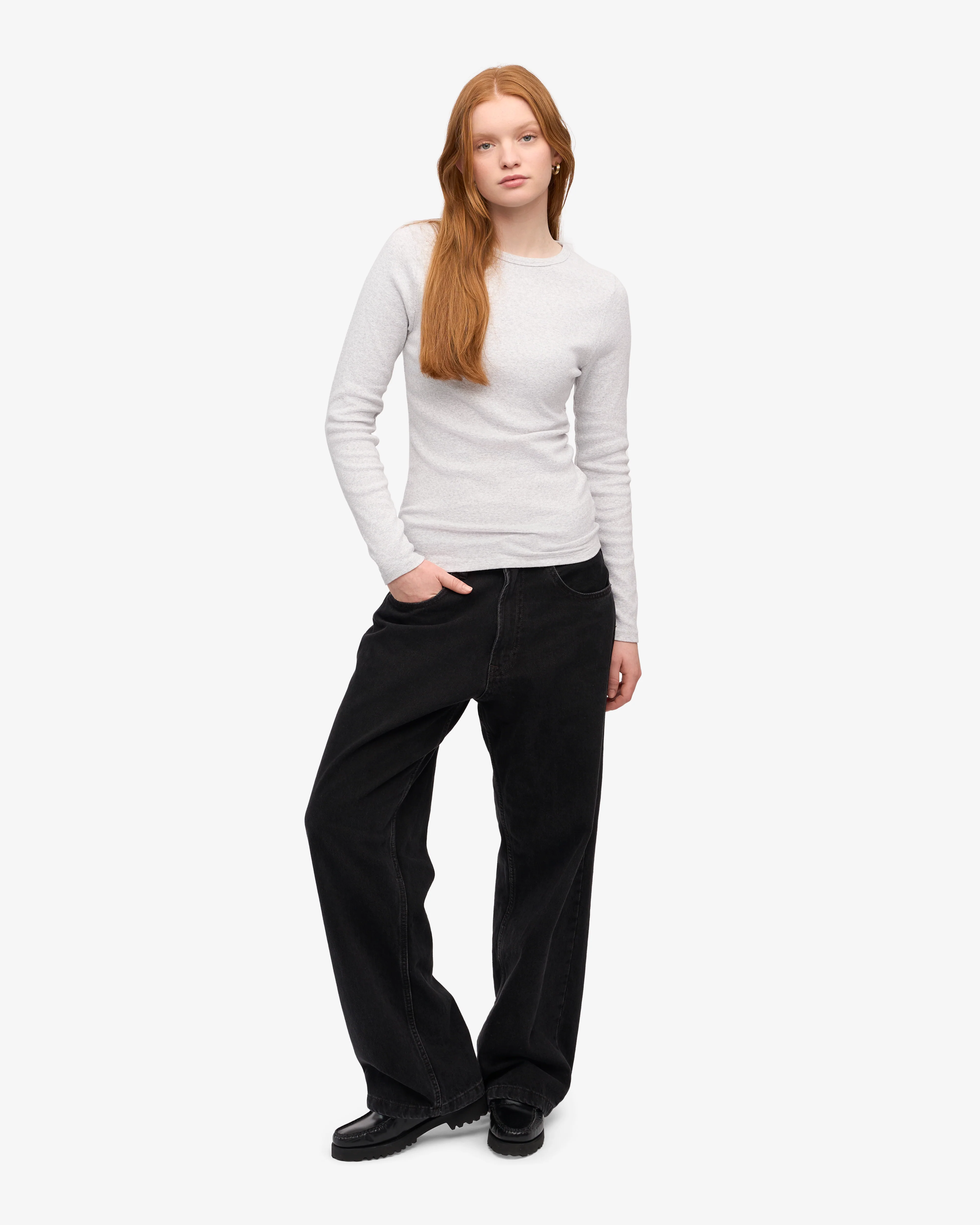 Women Organic Rib LS T-Shirt - Snow Melange