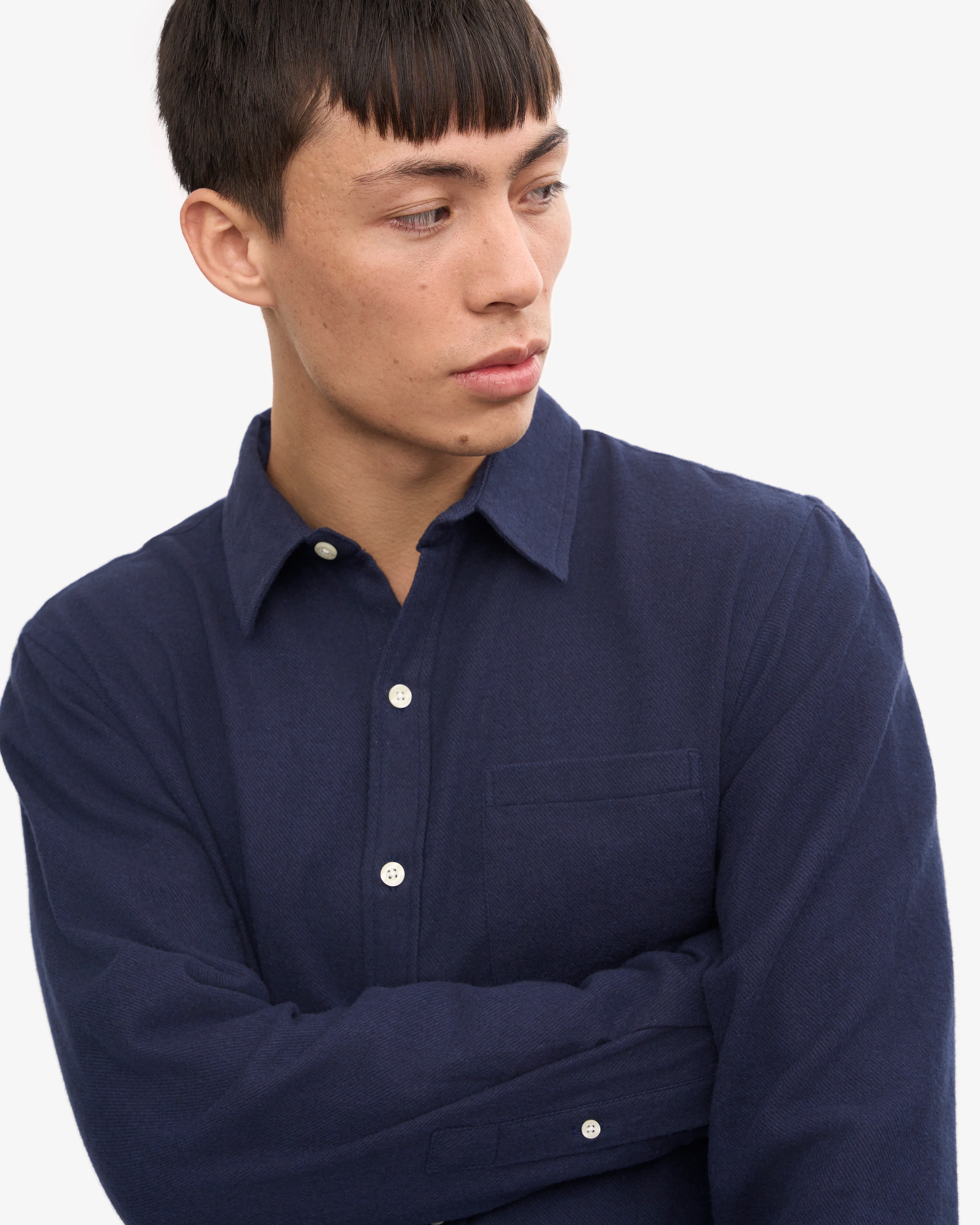 Organic Flannel Shirt - Navy Blue