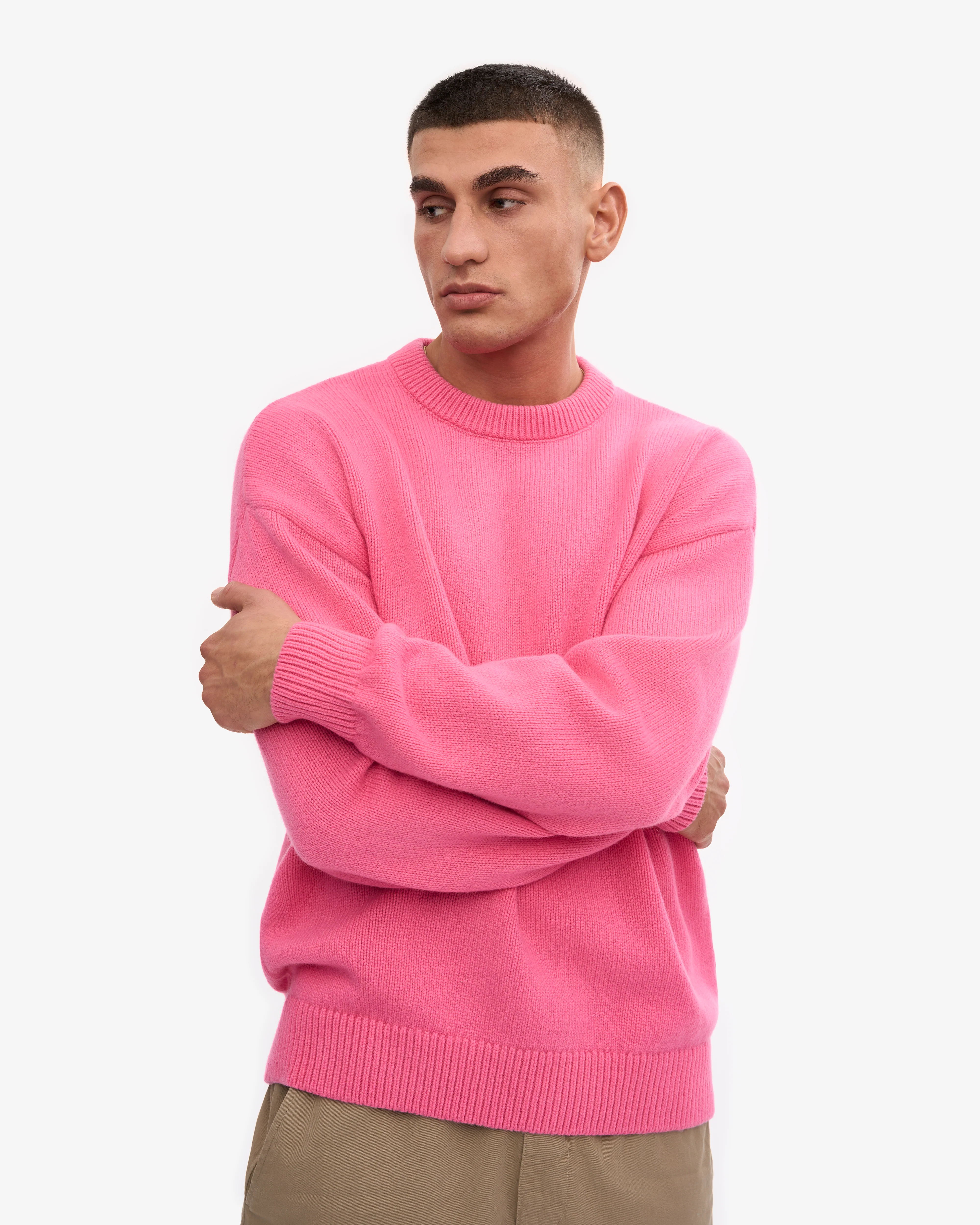 Oversized Merino Wool Crew - Bubblegum Pink
