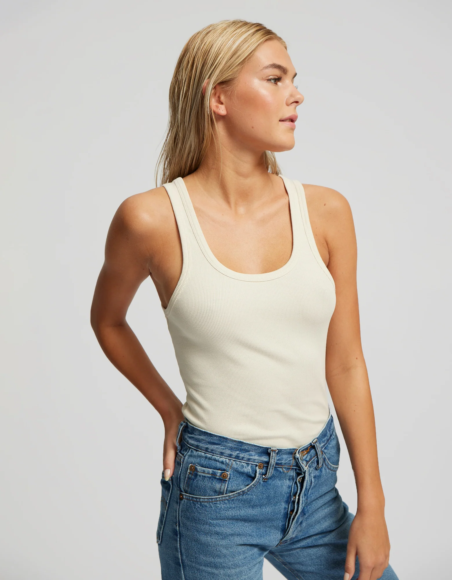 Women Organic Rib Tank Top - Coffee Brown