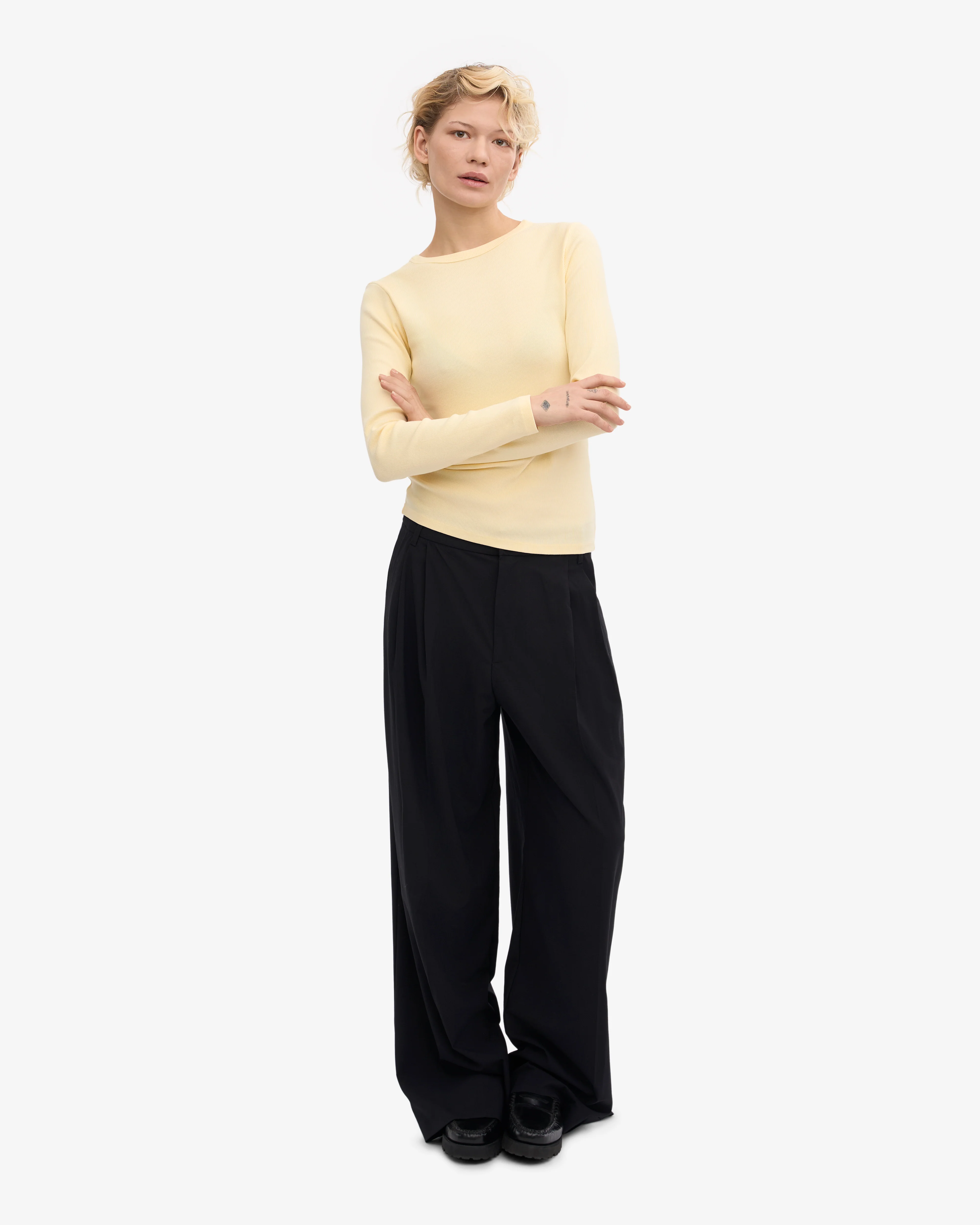 Women Organic Rib LS T-Shirt - Soft Yellow