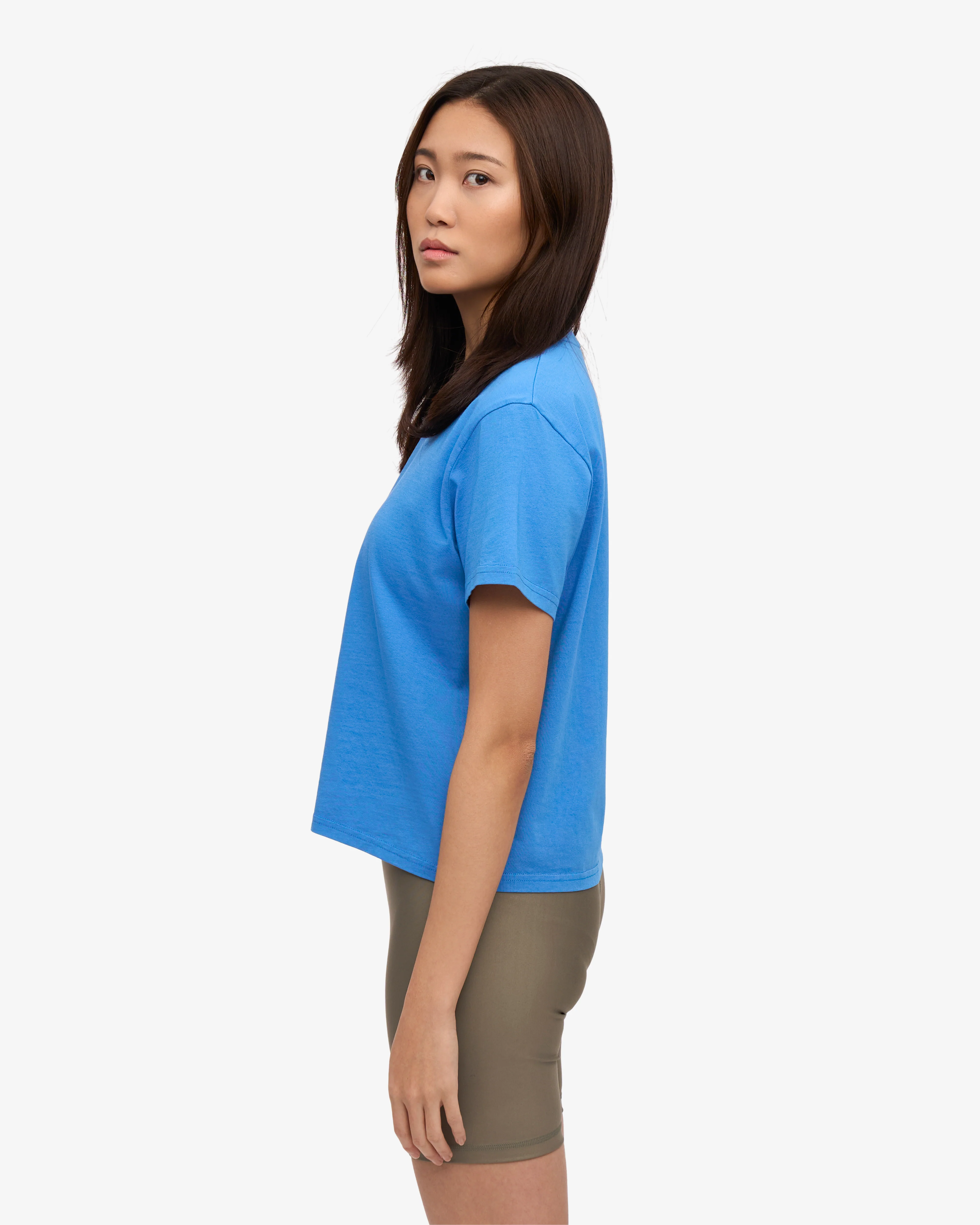Organic Boxy Crop Tee - Pacific Blue