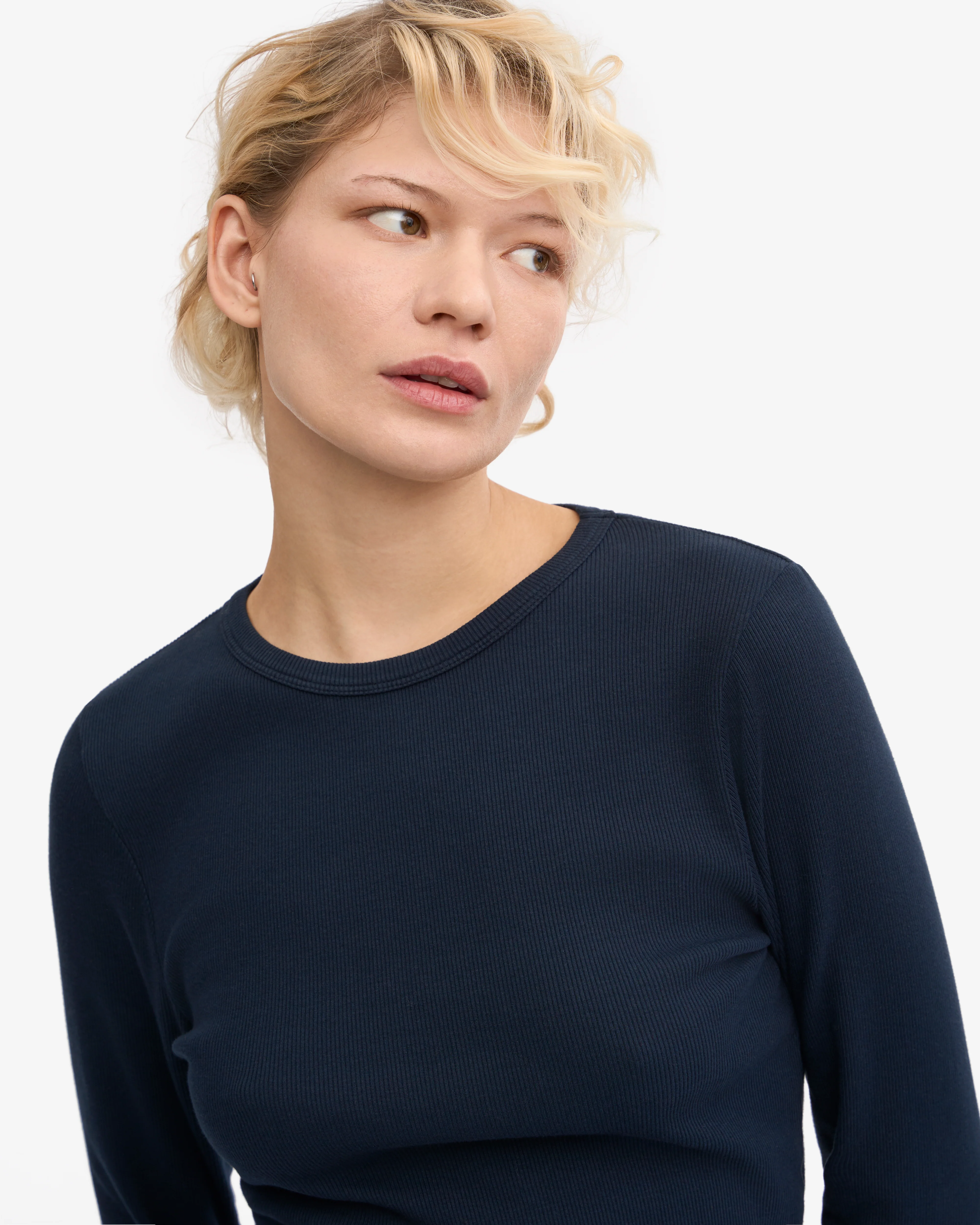 Women Organic Rib LS T-Shirt - Navy Blue