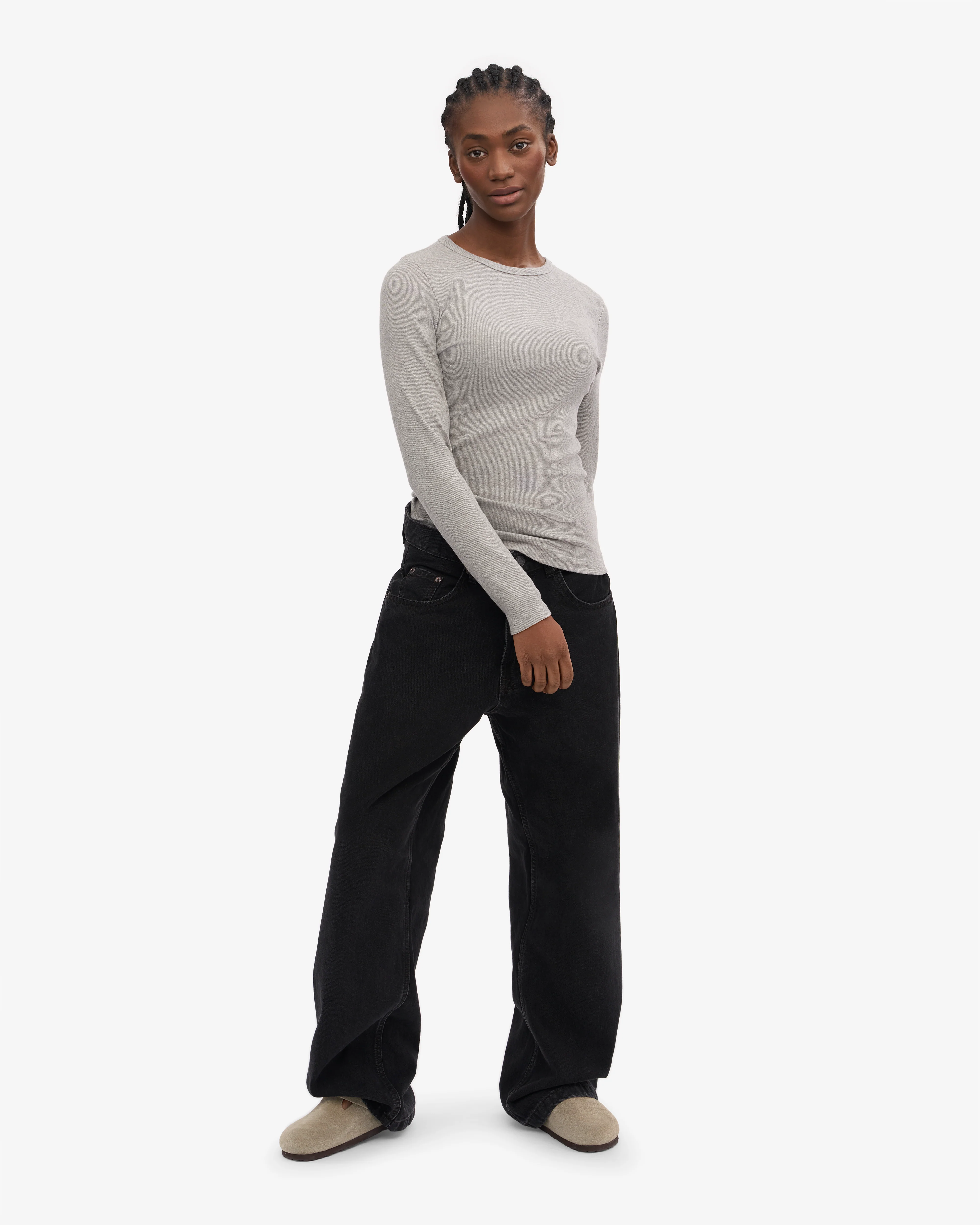 Women Organic Rib LS T-Shirt - Heather Grey