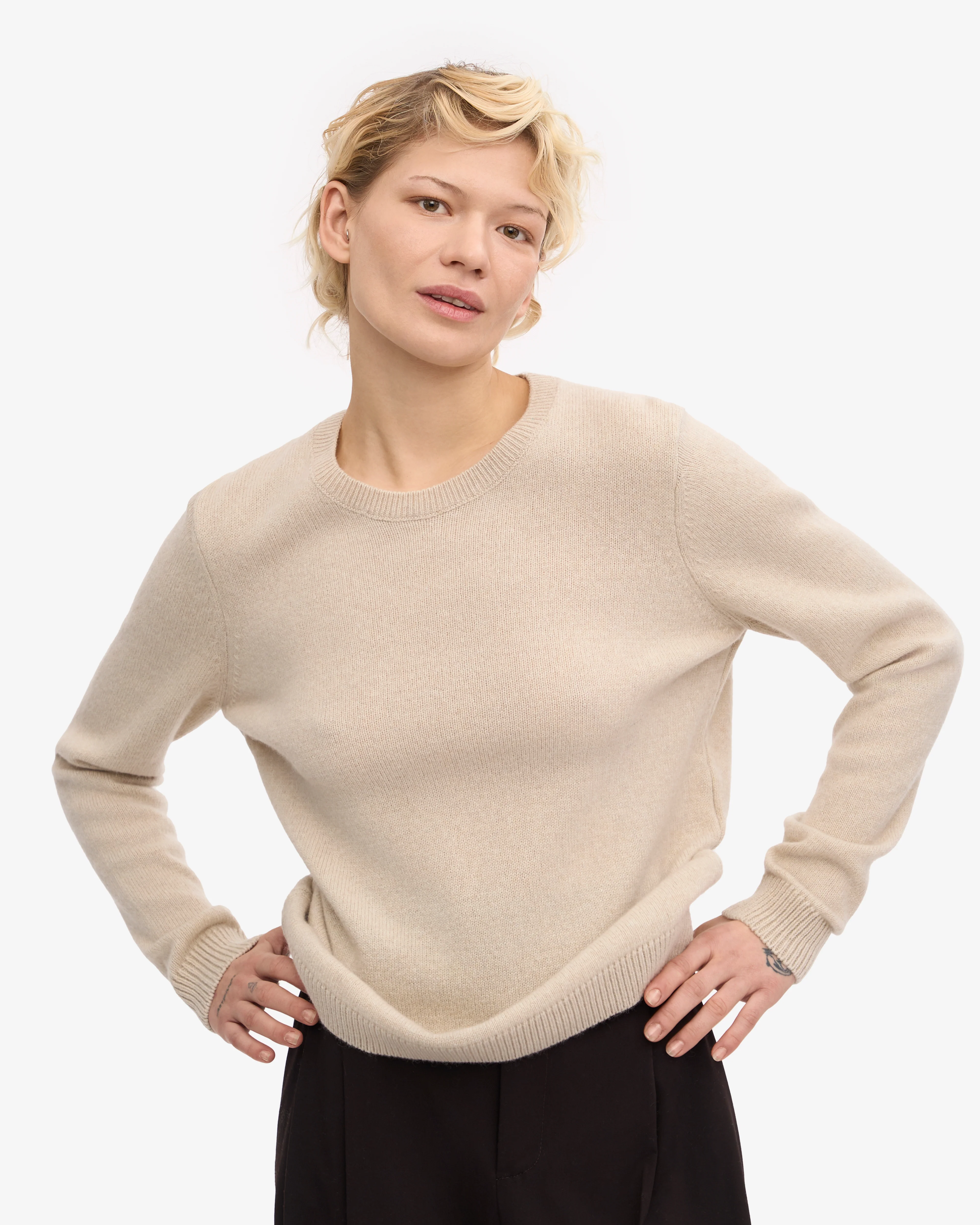 Women Classic Merino Wool Crew - Ivory White