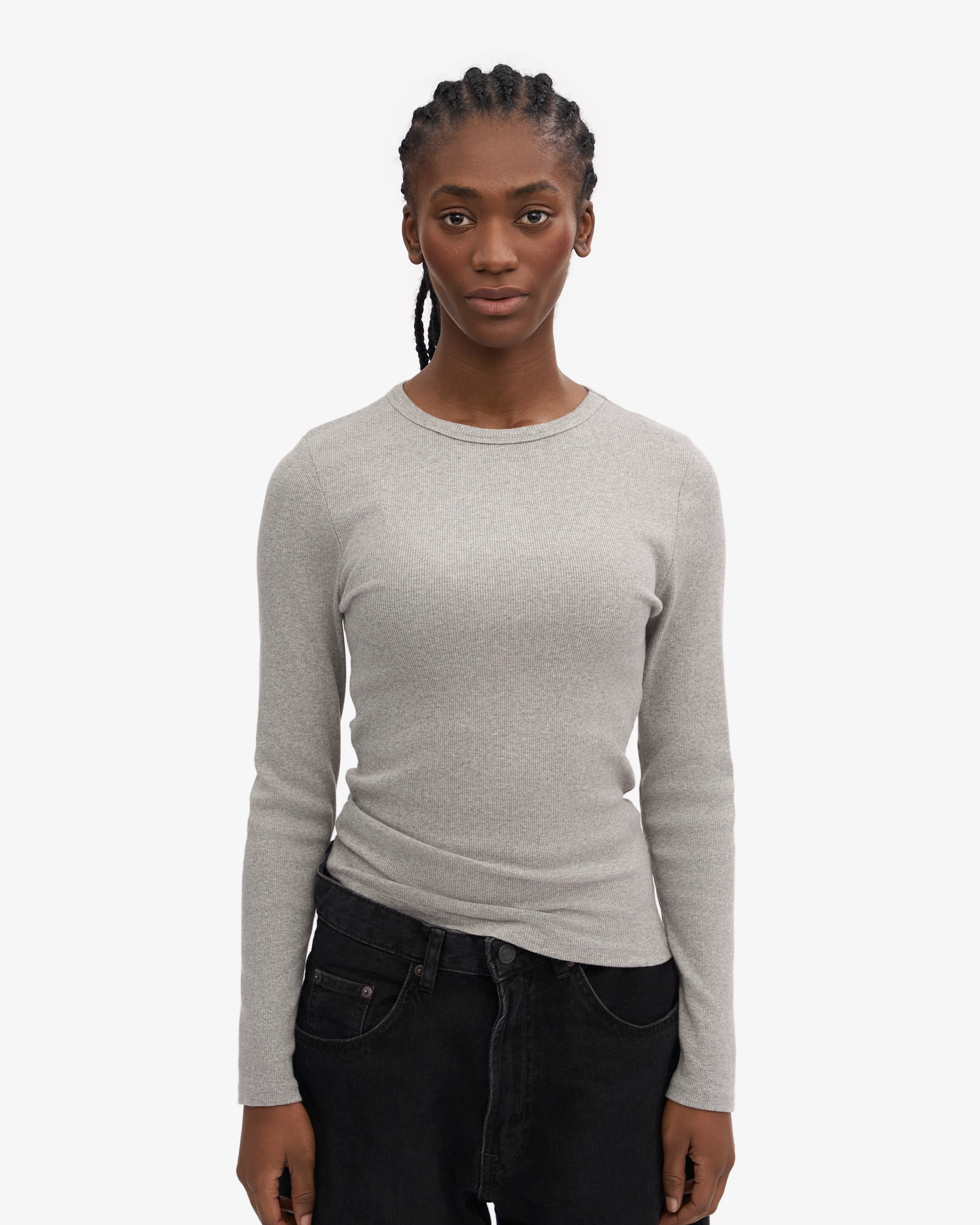 Women Organic Rib LS T-Shirt - Heather Grey