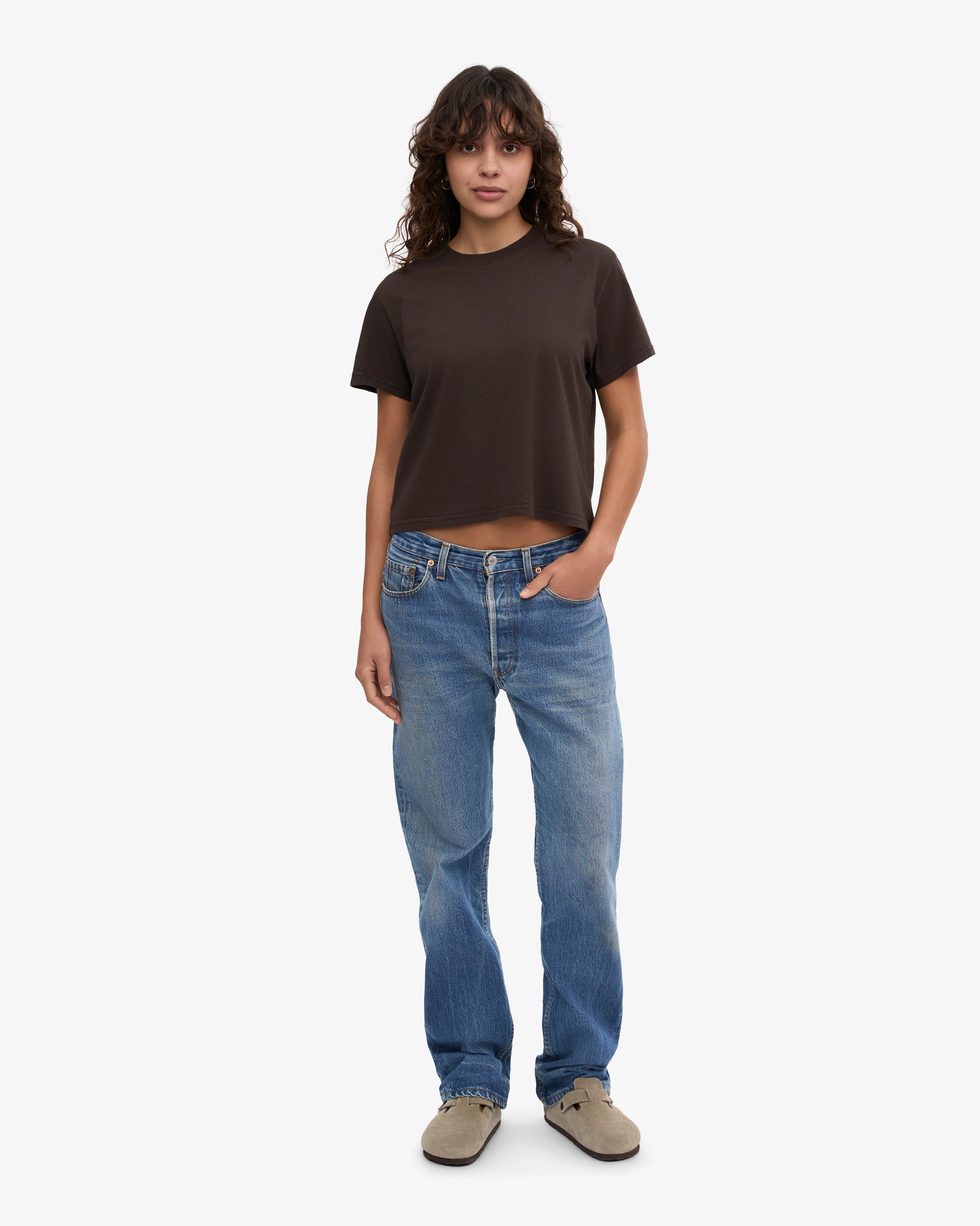 Organic Boxy Crop Tee - Coffee Brown