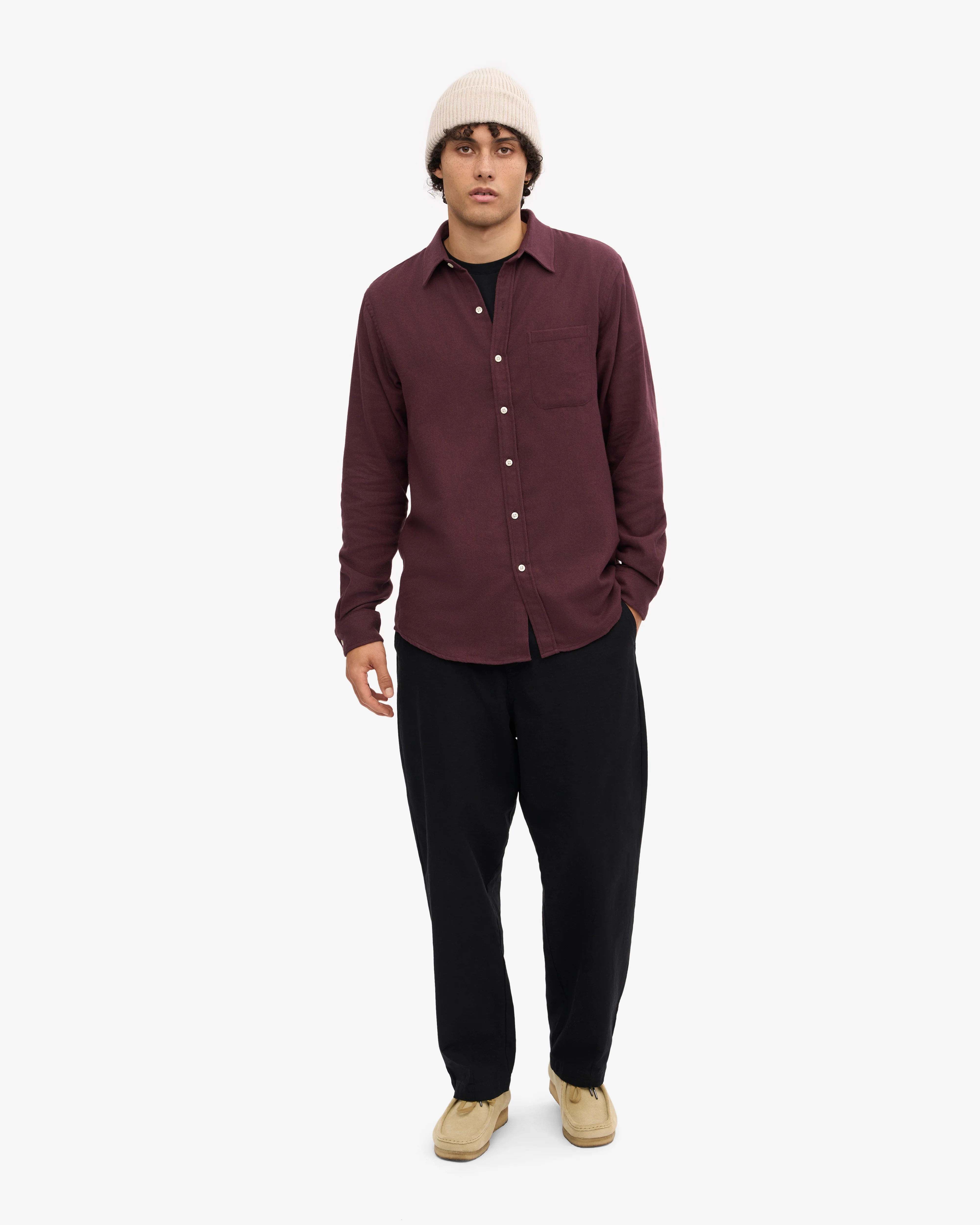 Organic Flannel Shirt - Oxblood Red