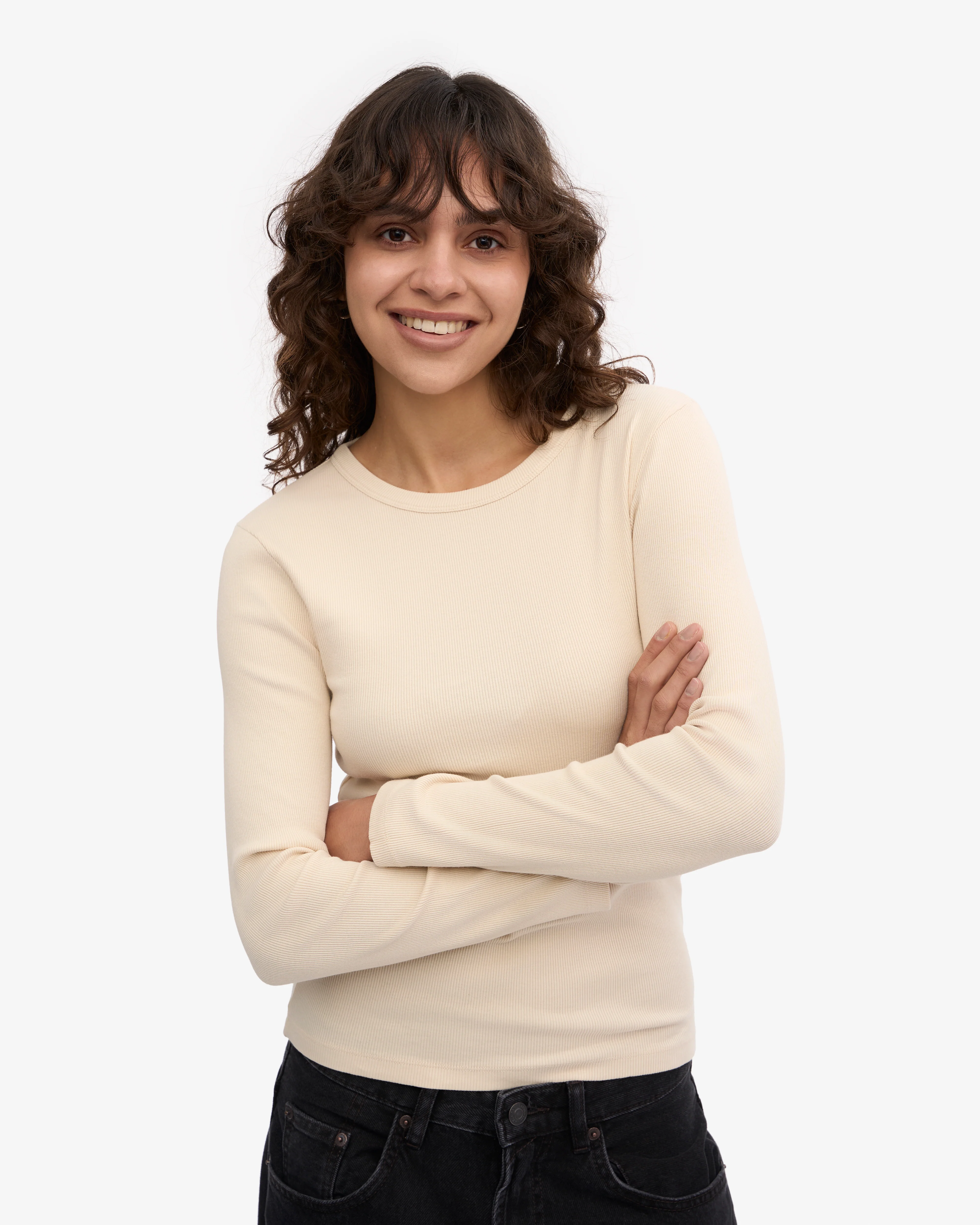 Women Organic Rib LS T-Shirt - Ivory White