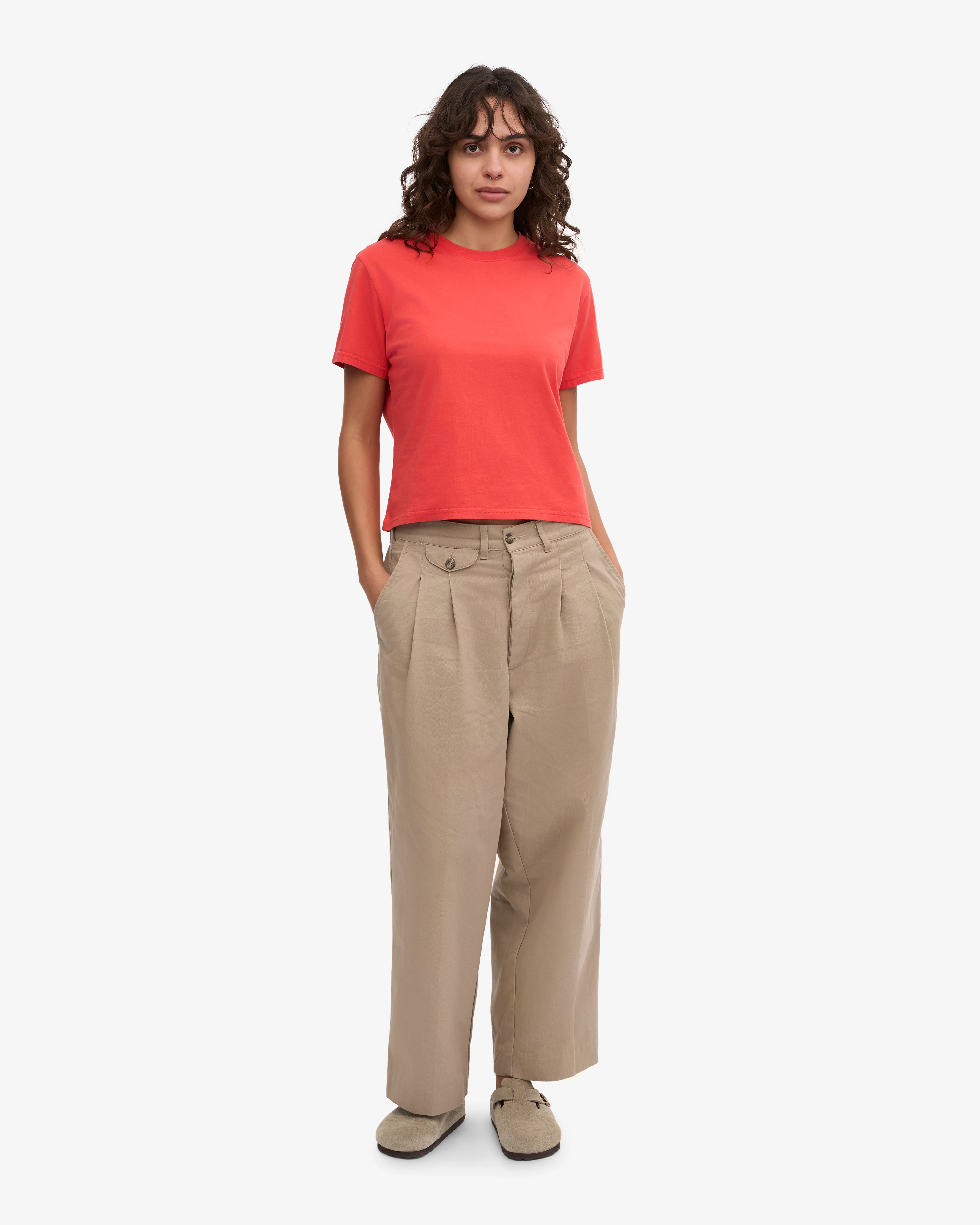 Organic Boxy Crop Tee - Red Tangerine