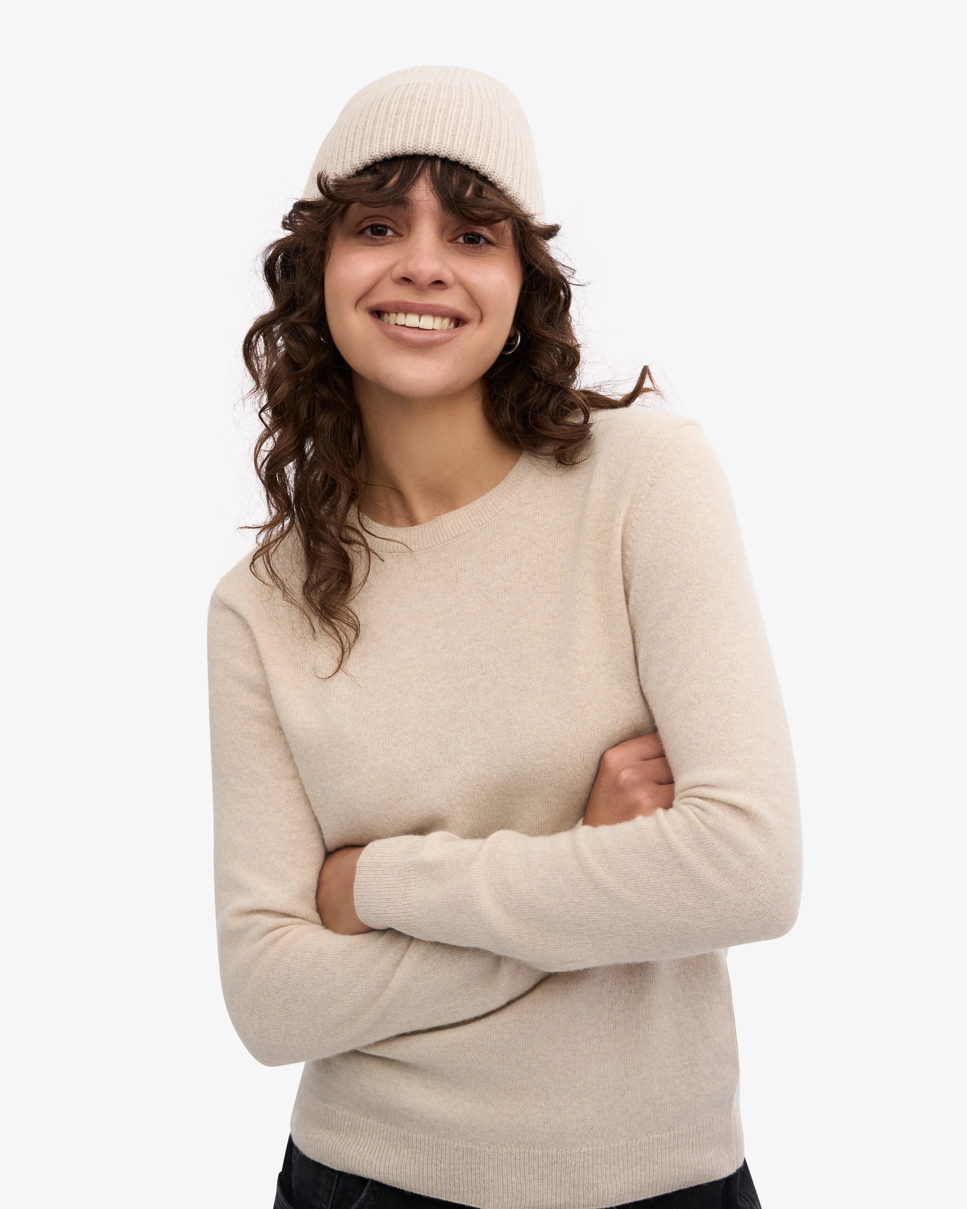 Women Light Merino Wool Crew - Ivory White