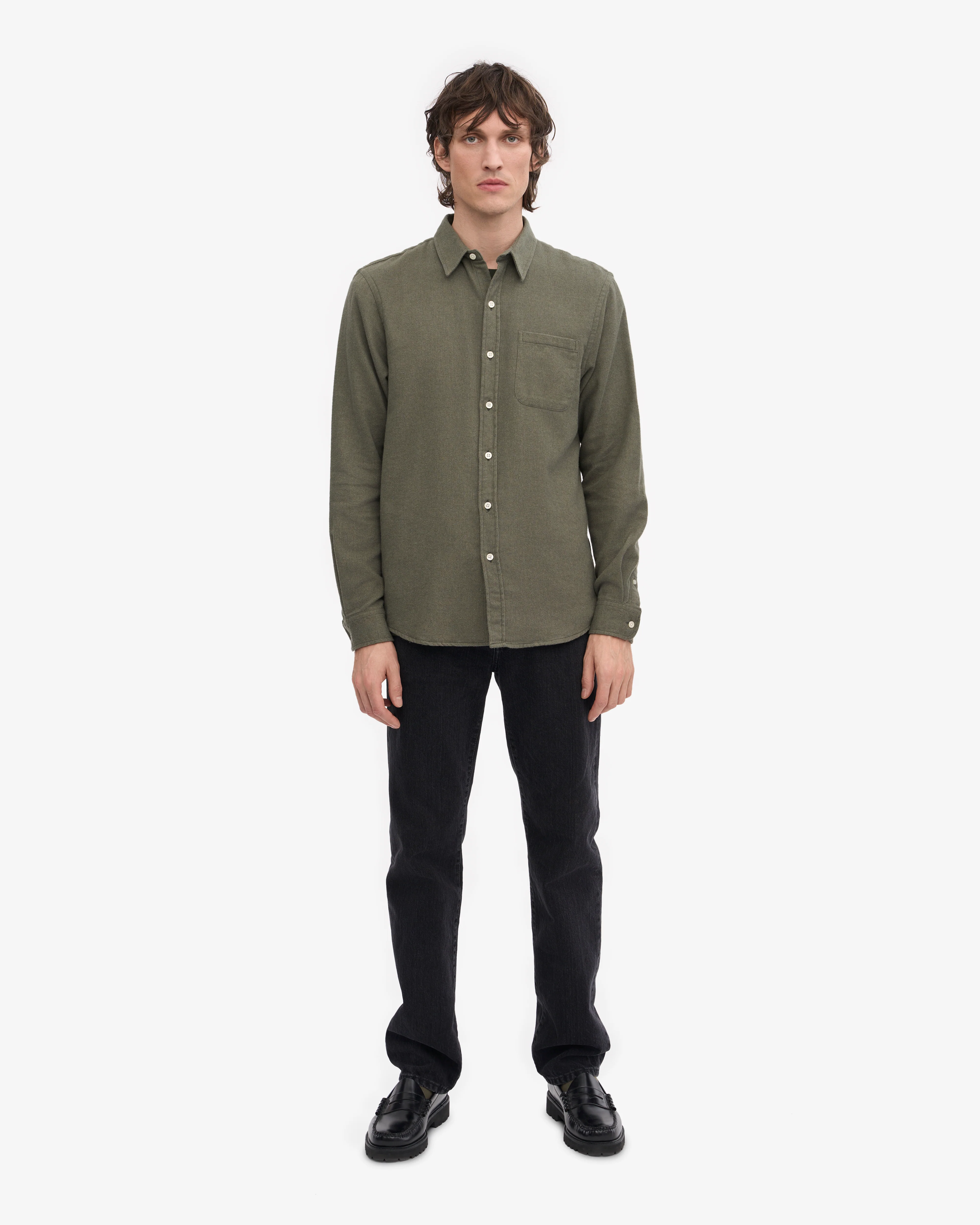 Organic Flannel Shirt - Dusty Olive