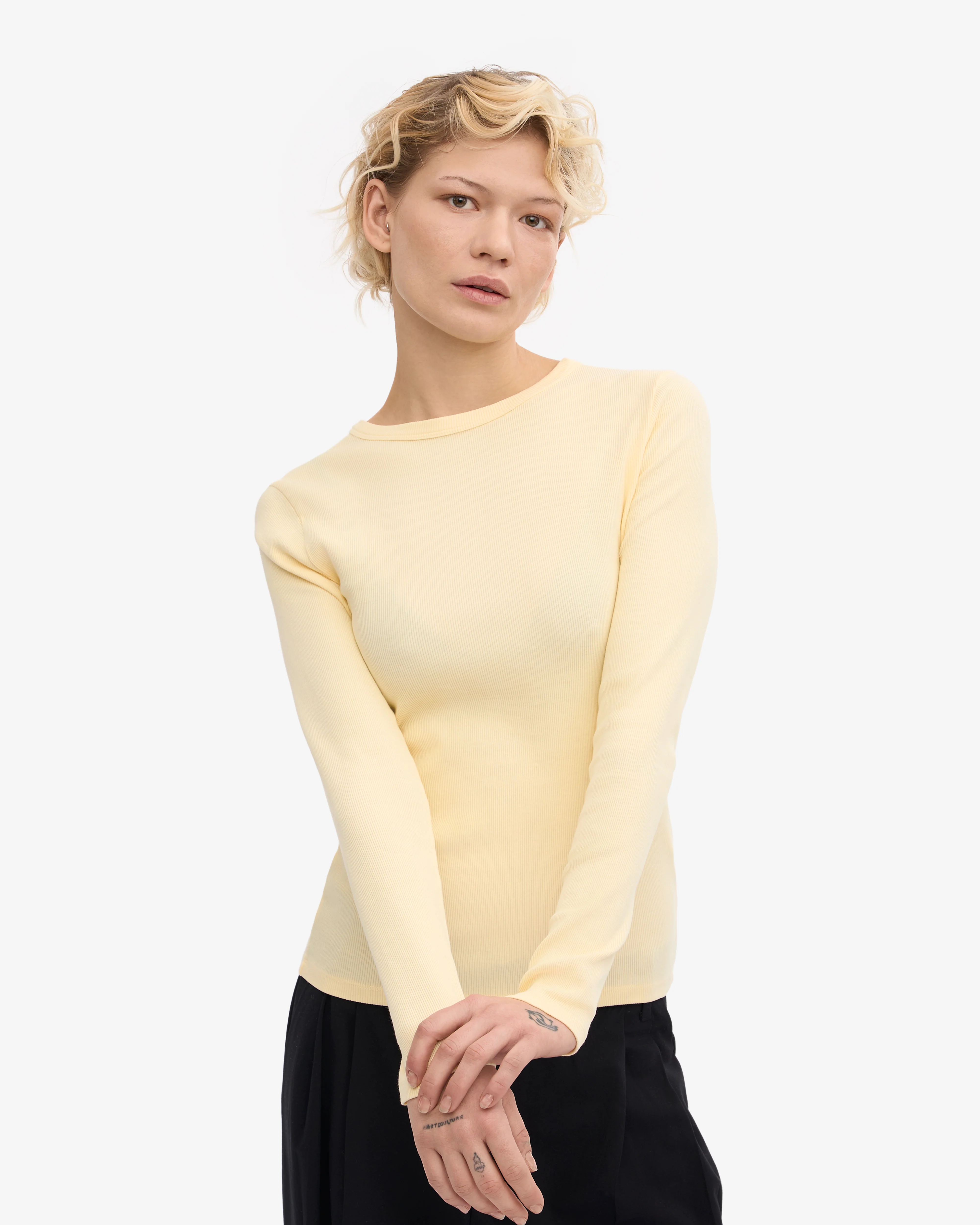 Women Organic Rib LS T-Shirt - Soft Yellow