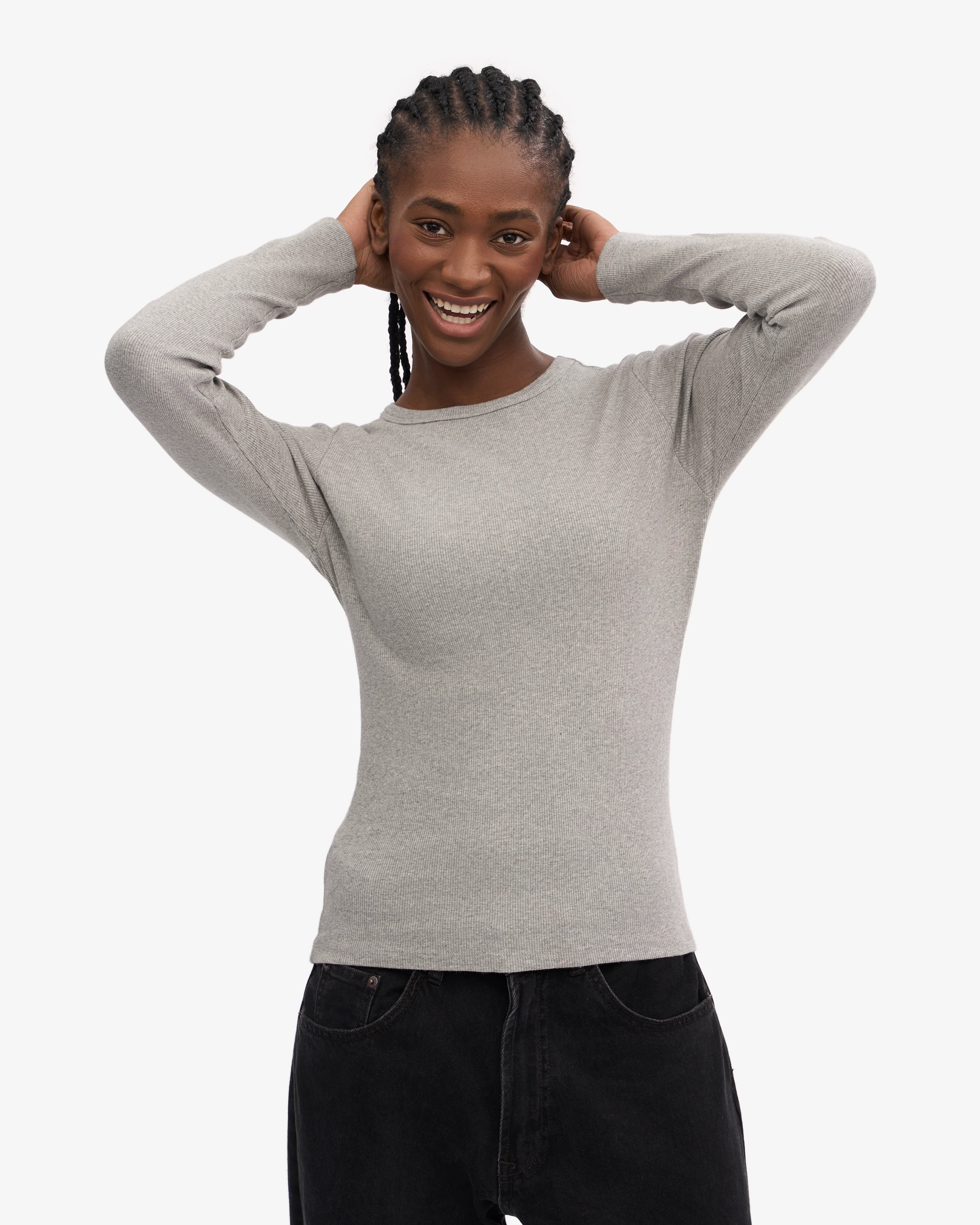 Women Organic Rib LS T-Shirt - Heather Grey
