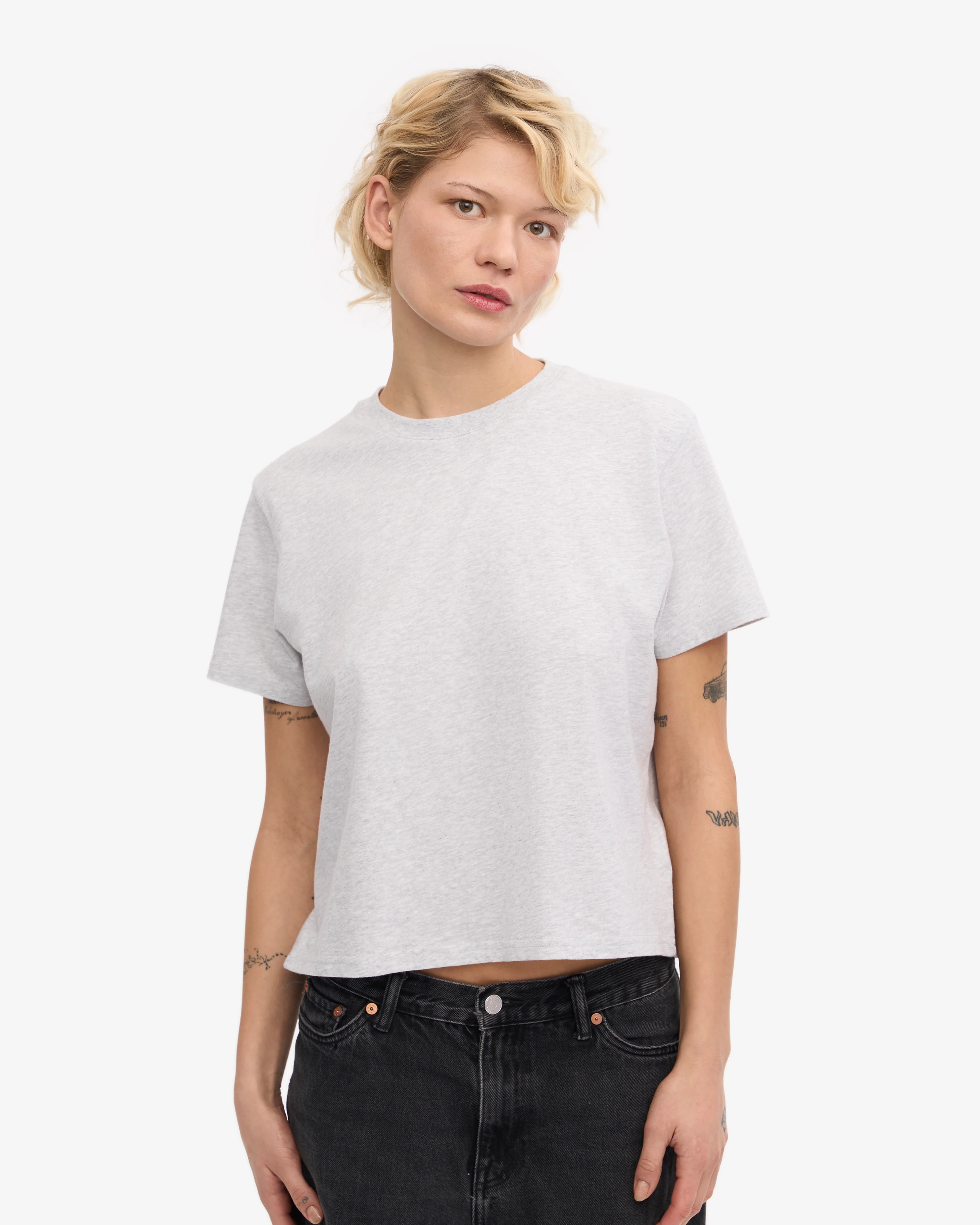 Organic Boxy Crop Tee - Snow Melange