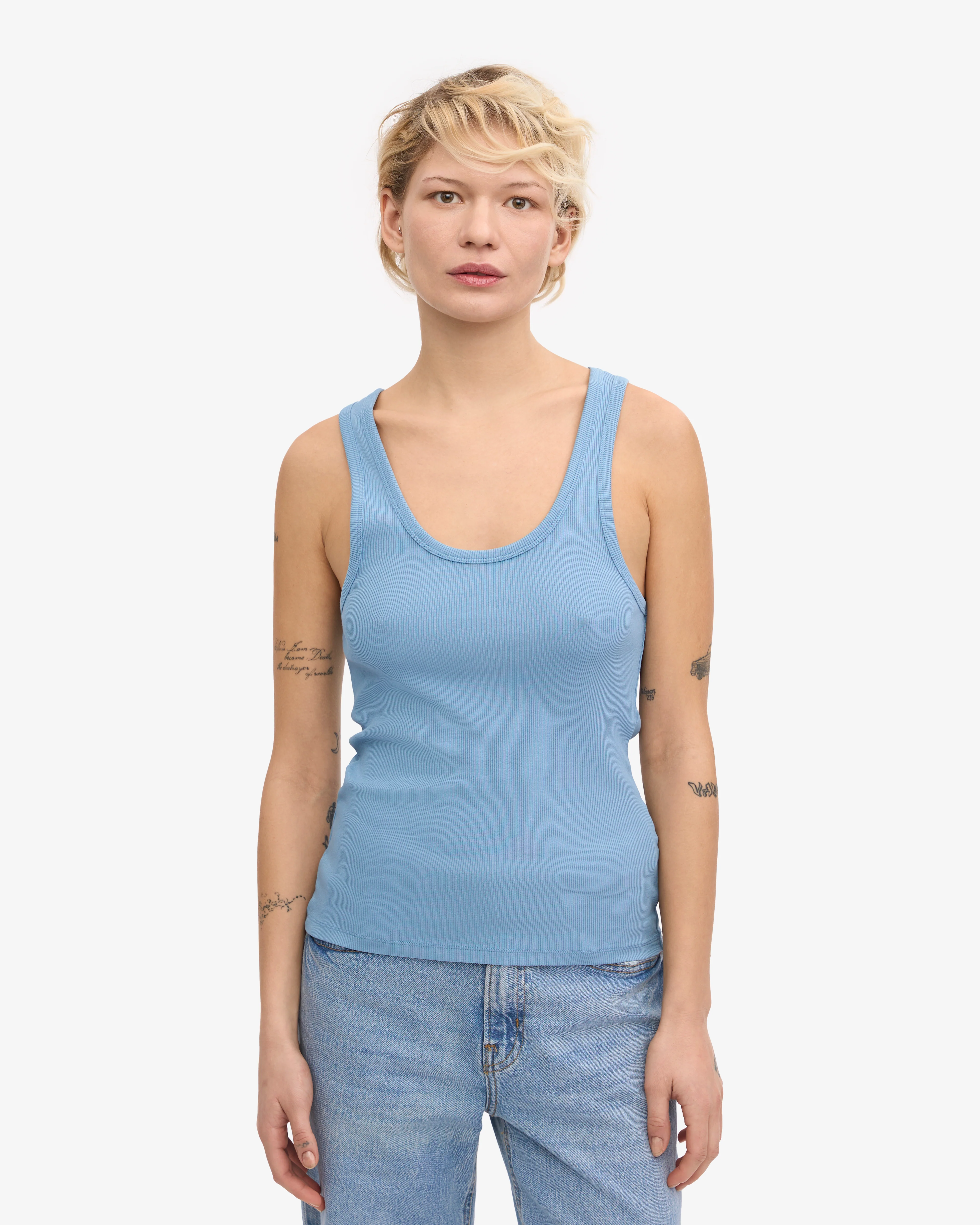 Women Organic Rib Tank Top - Seaside Blue
