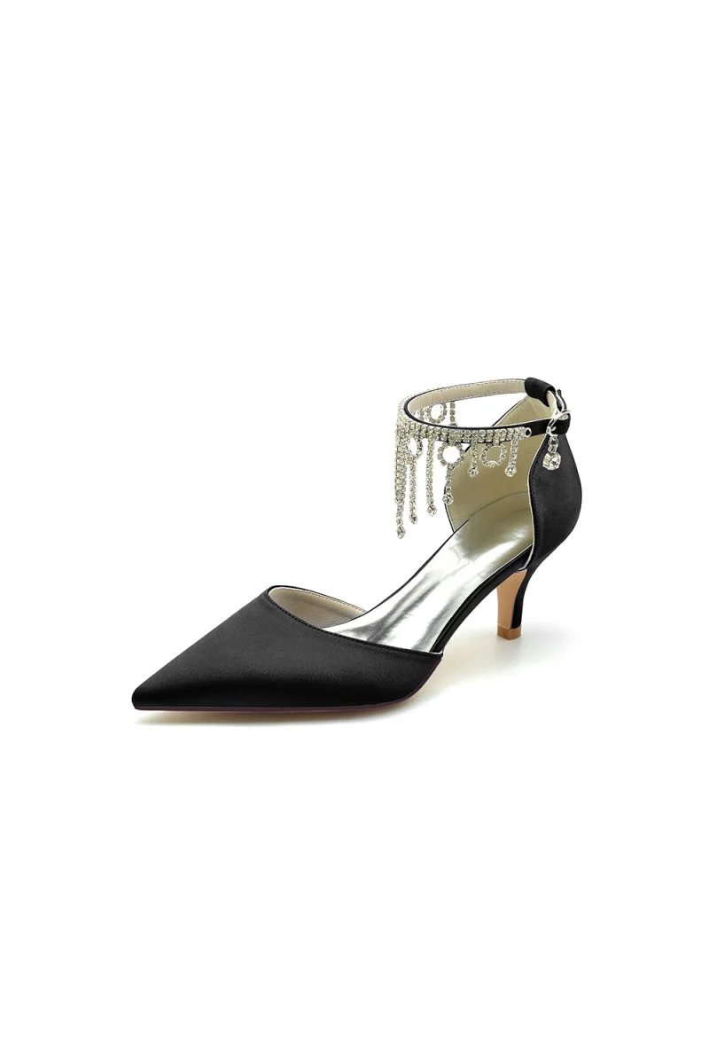 Pointed Toe Ankle Strap Party Shoes with Rhinestone