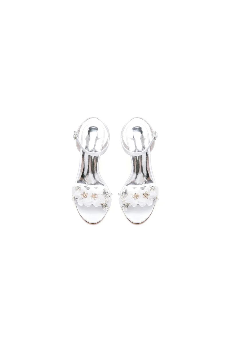 Open Toe Floral Beading Stiletto Heels