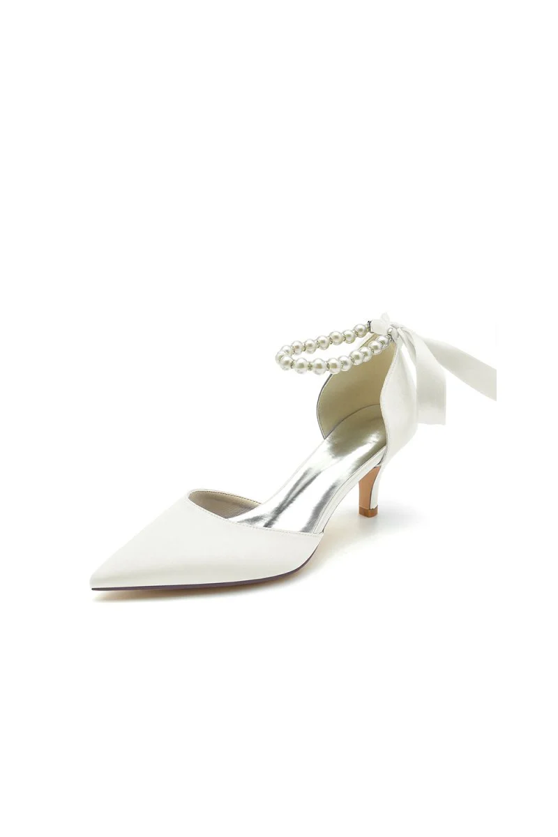 Pointed Toe Ribbons Faux Pearl Pumps