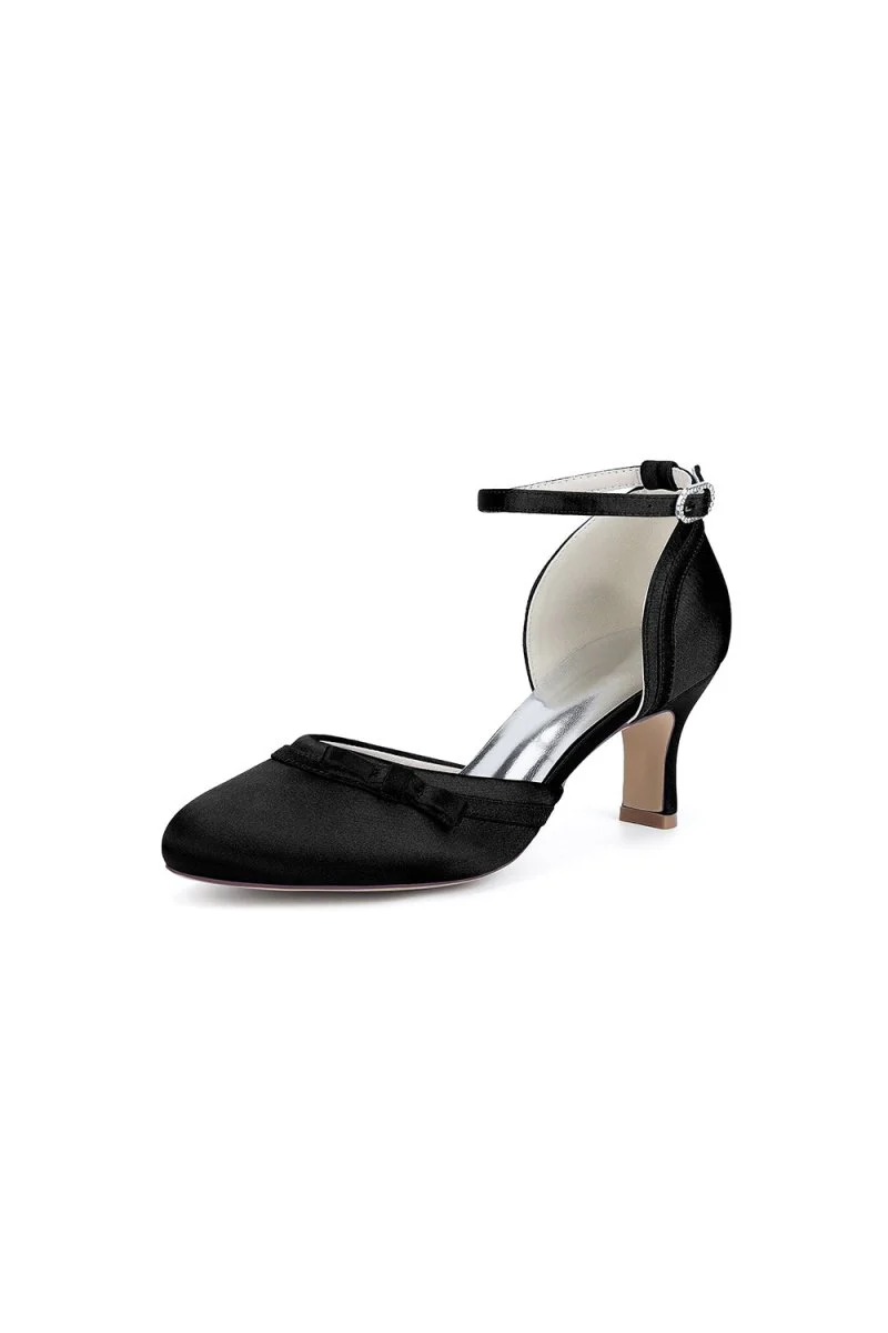 Navy Blue Satin High Heels with Bow Accent