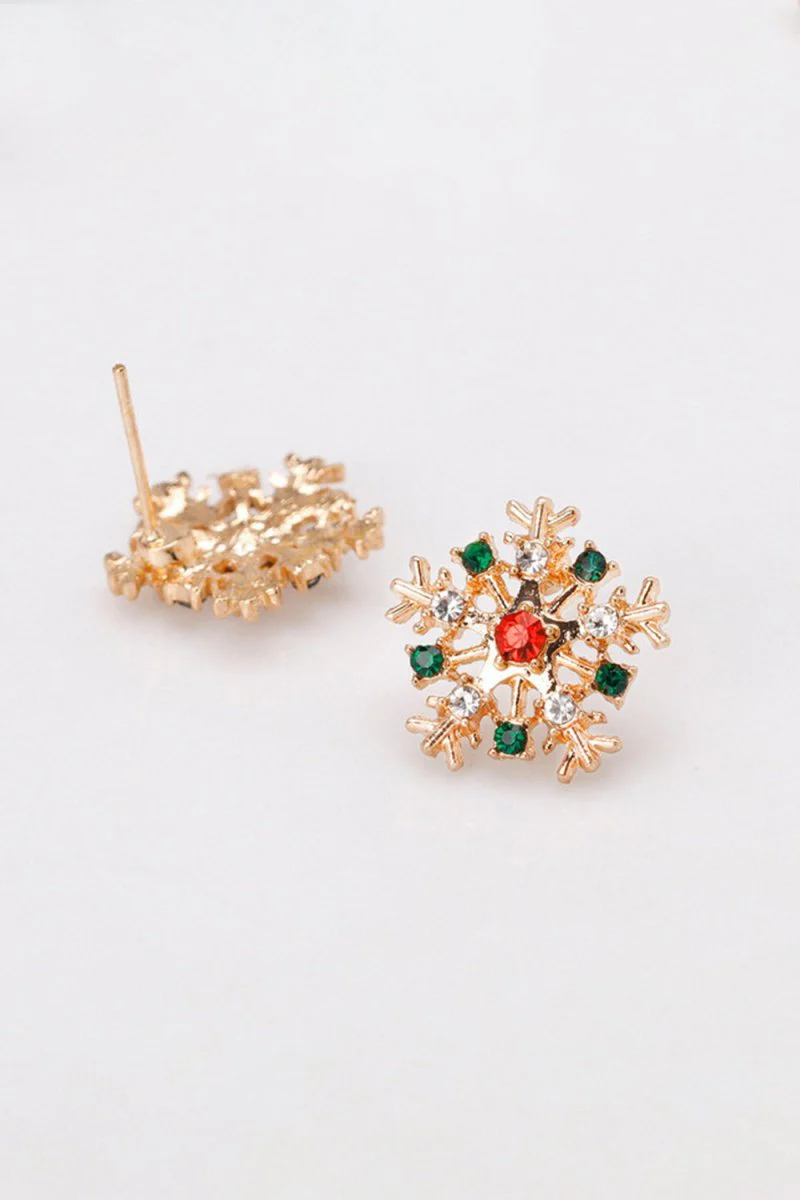 Snowflake Gold Earrings Rhinestones