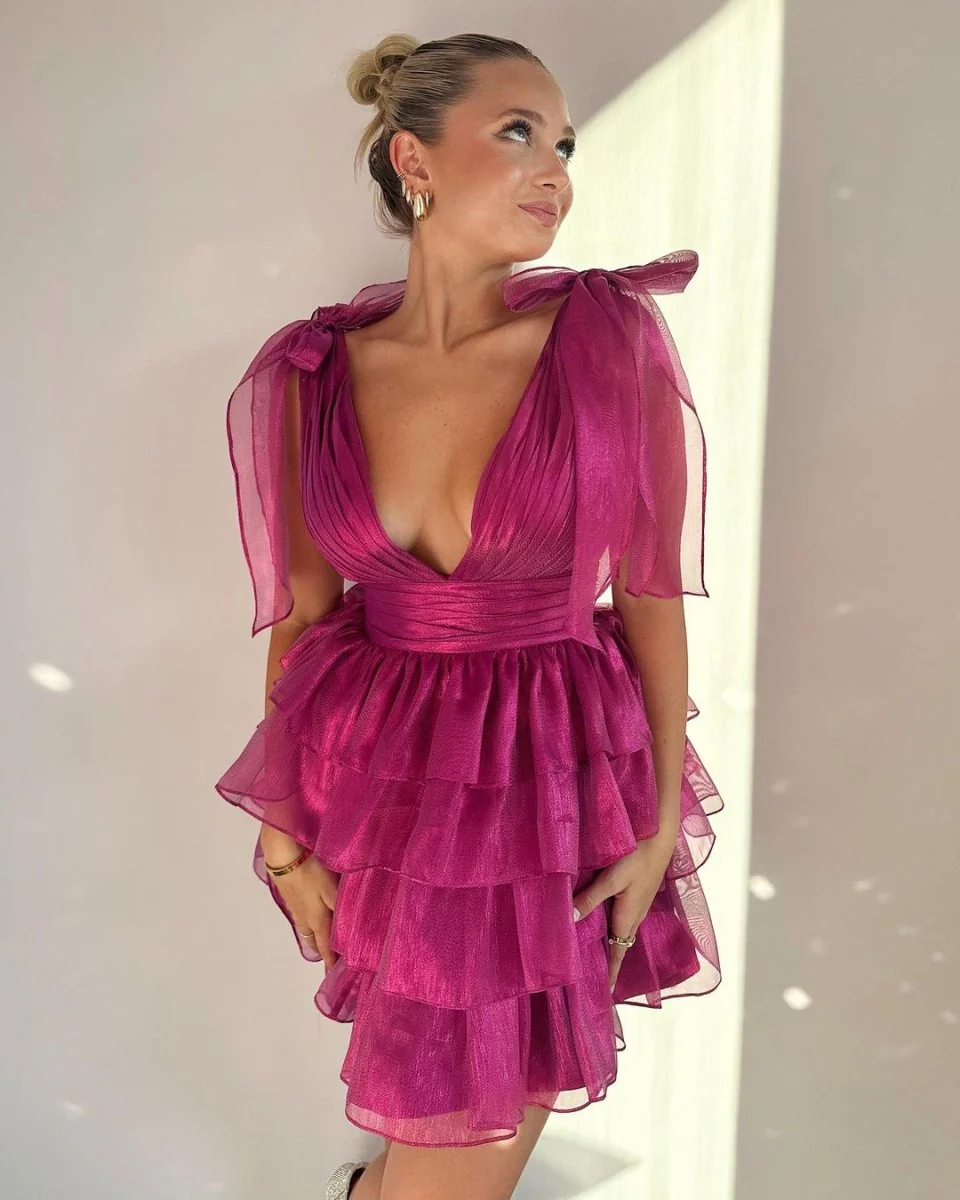 Joleen | Trendy A-Line Tiered Homecoming Dress with Bow