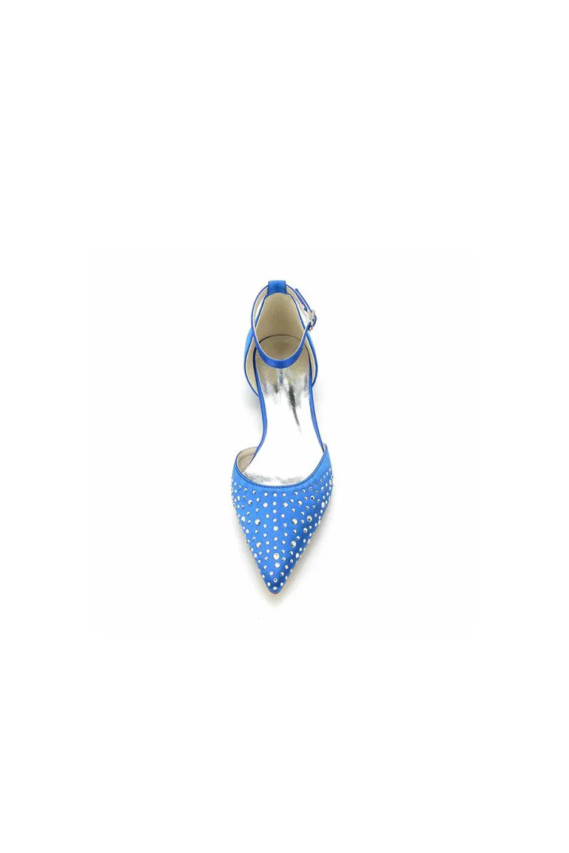 Pointed Toe Beaded Ankle Strap Buckle Kitten Heels