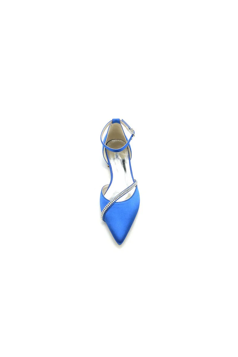 Pointed Toe Beaded Ankle Strap Kitten Heels