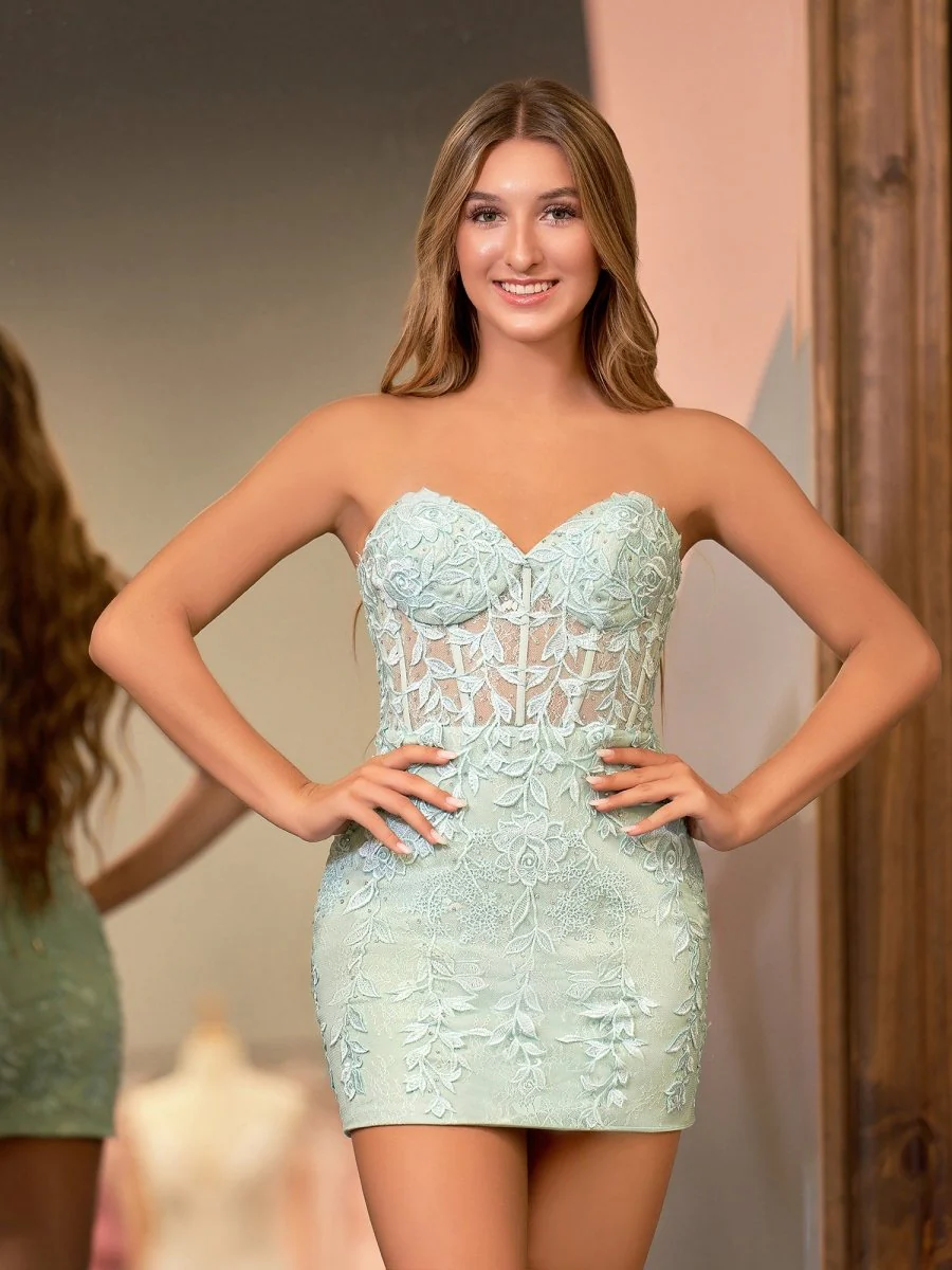 Jasmine | Pink Tight Short Homecoming Dress with Appliques