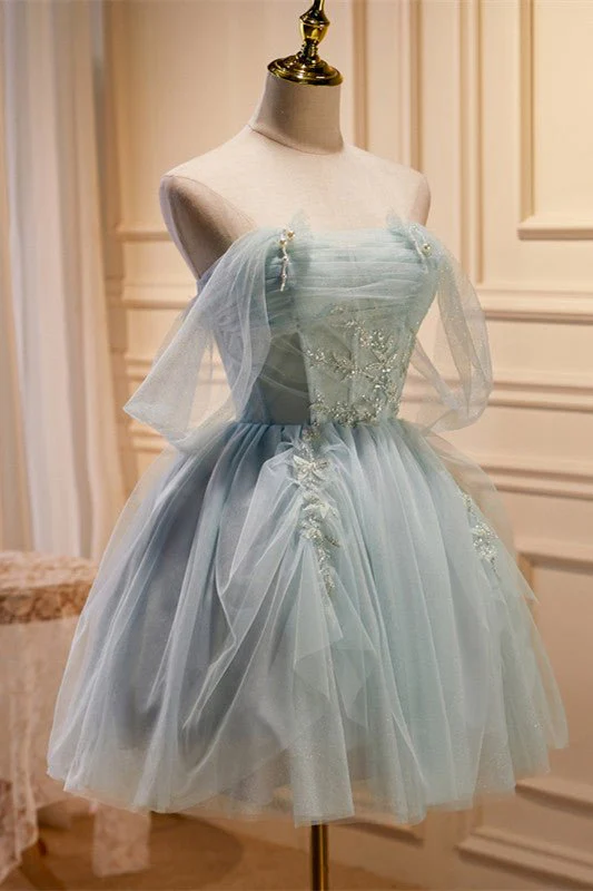 Fairy-tale Tulle Beaded Off-the-Shoulder Lace-Up Back A-Line Party Dress
